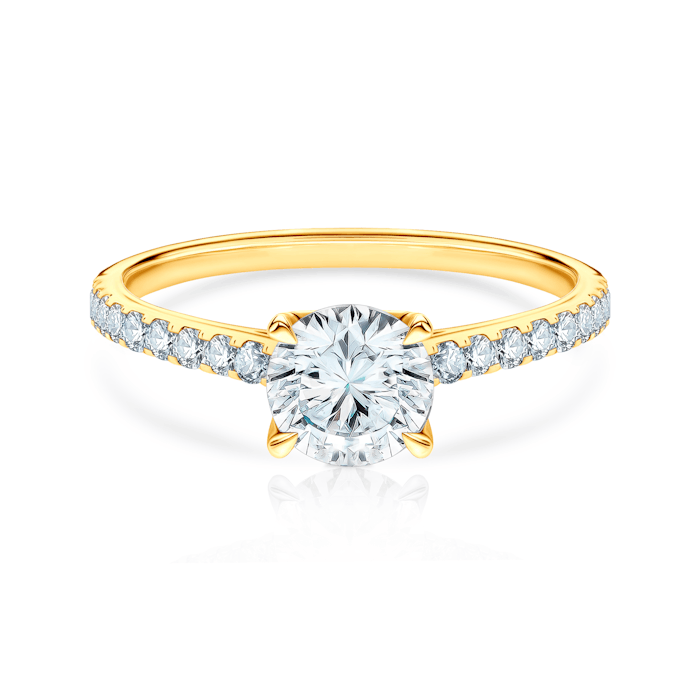 Share Your Love Collection | Side-Stone Engagement Ring: gold, white sapphire