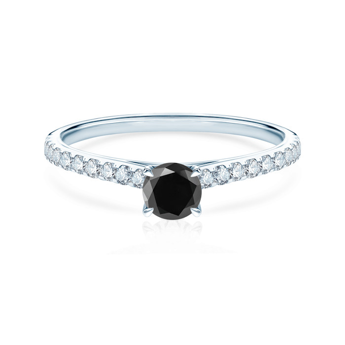 Share Your Love Collection | Side-Stone Engagement Ring: white gold, black diamond