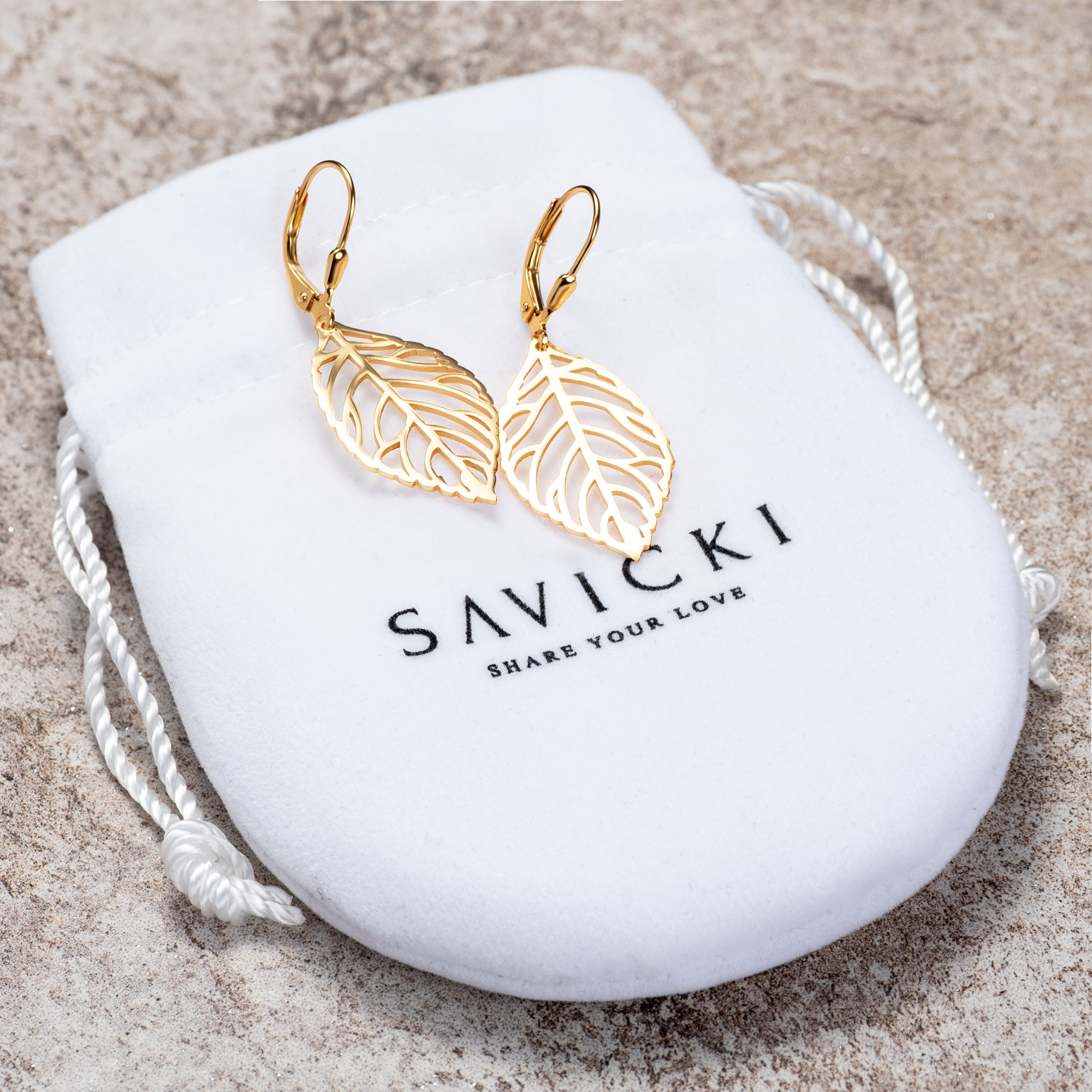 Kolczyki listki Savicki: srebrne pozłacane - 4