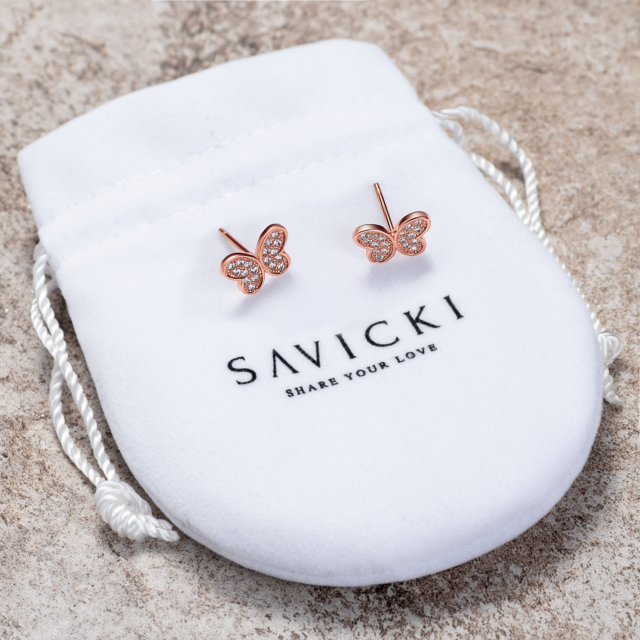 Kolczyki motylki Savicki: srebrne pozłacane, cyrkonie - 4