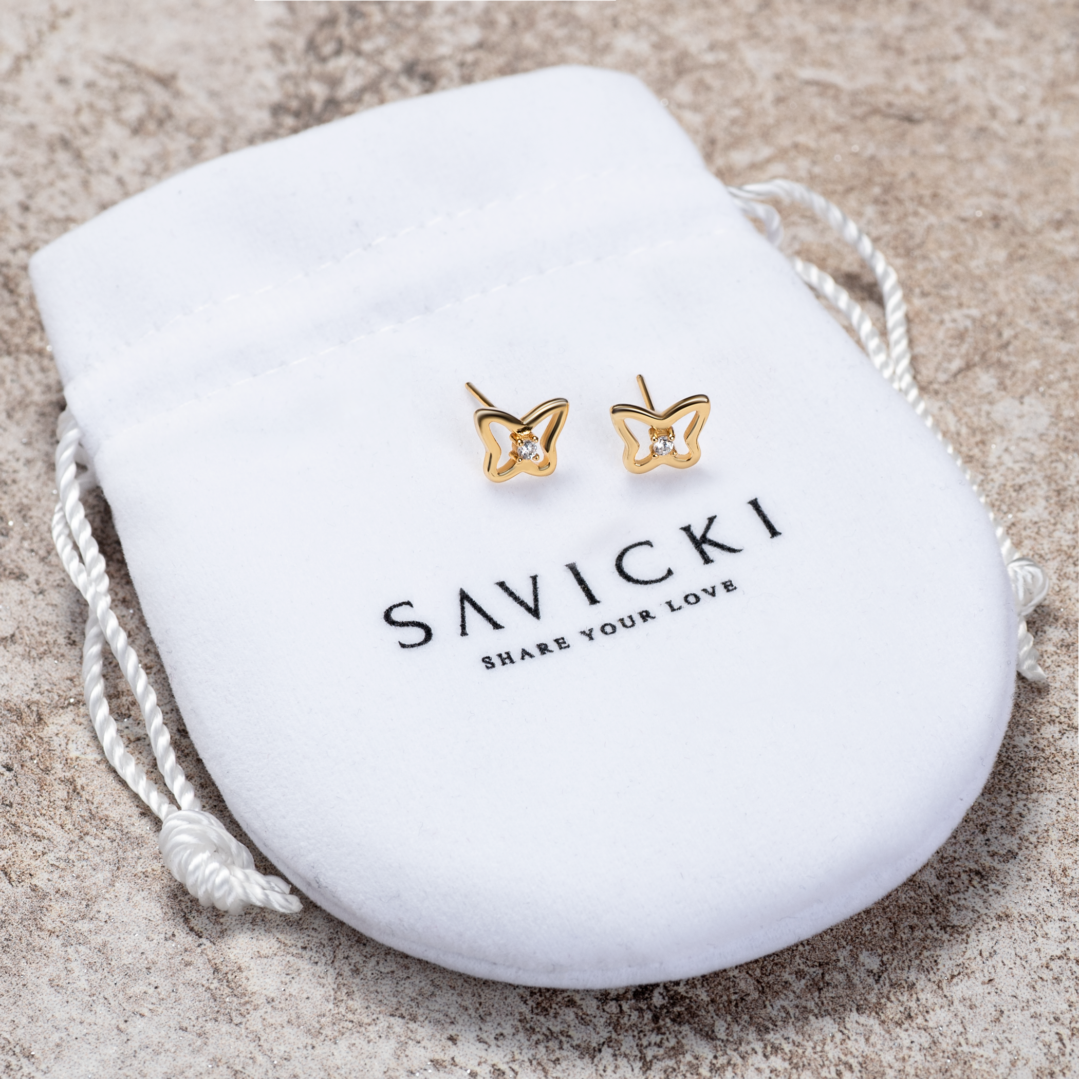 Kolczyki motylki Savicki: srebrne pozłacane, cyrkonie - 4