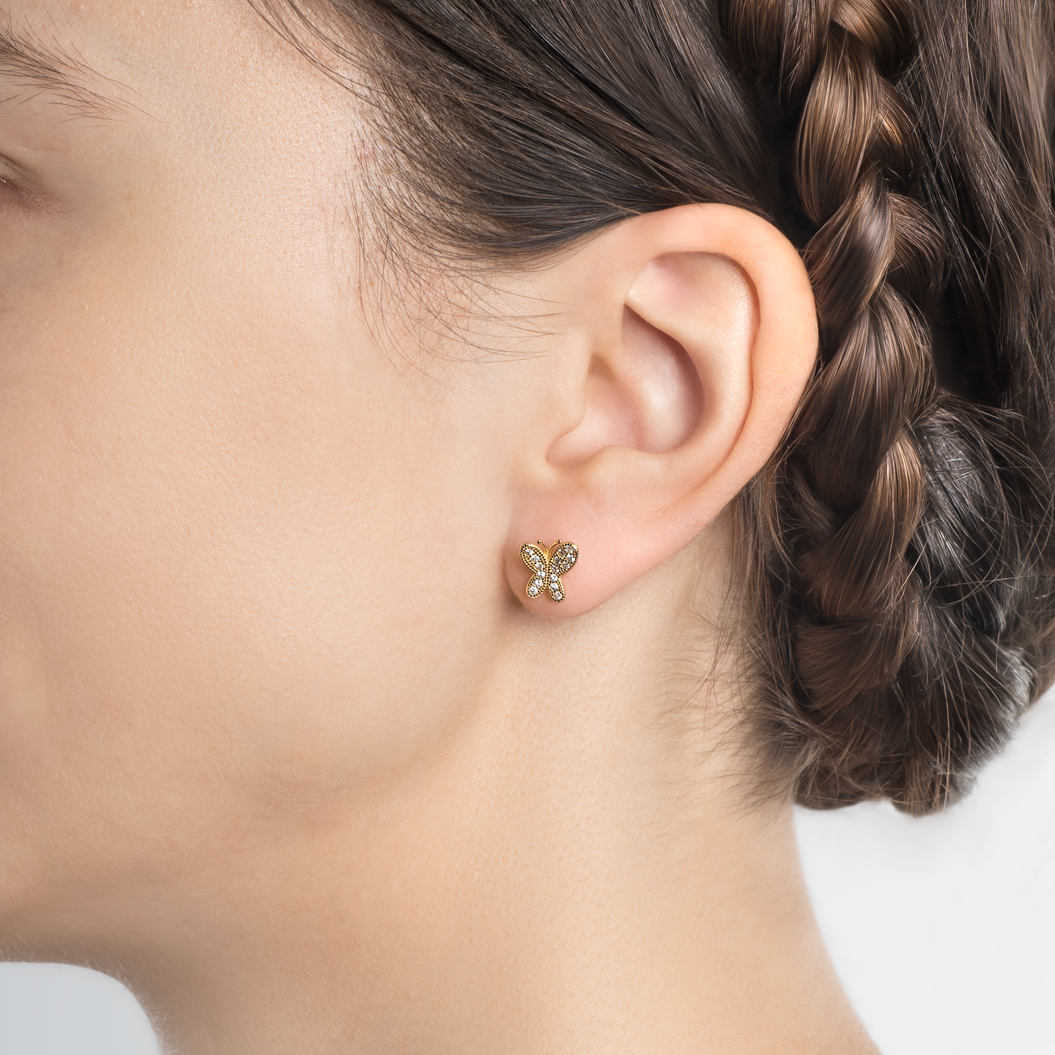 Kolczyki motylki Savicki: srebrne pozłacane, cyrkonie - 5