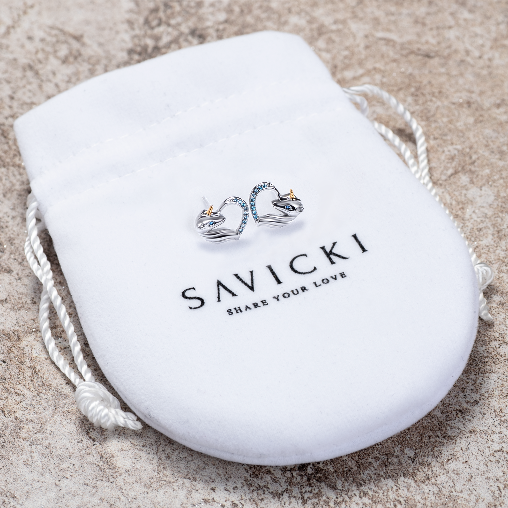 Kolczyki jednorożec Savicki: srebrne, cyrkonie