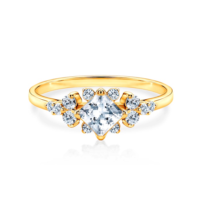 Pierścionek zaręczynowy Savicki: złoty, biały szafir, diamenty