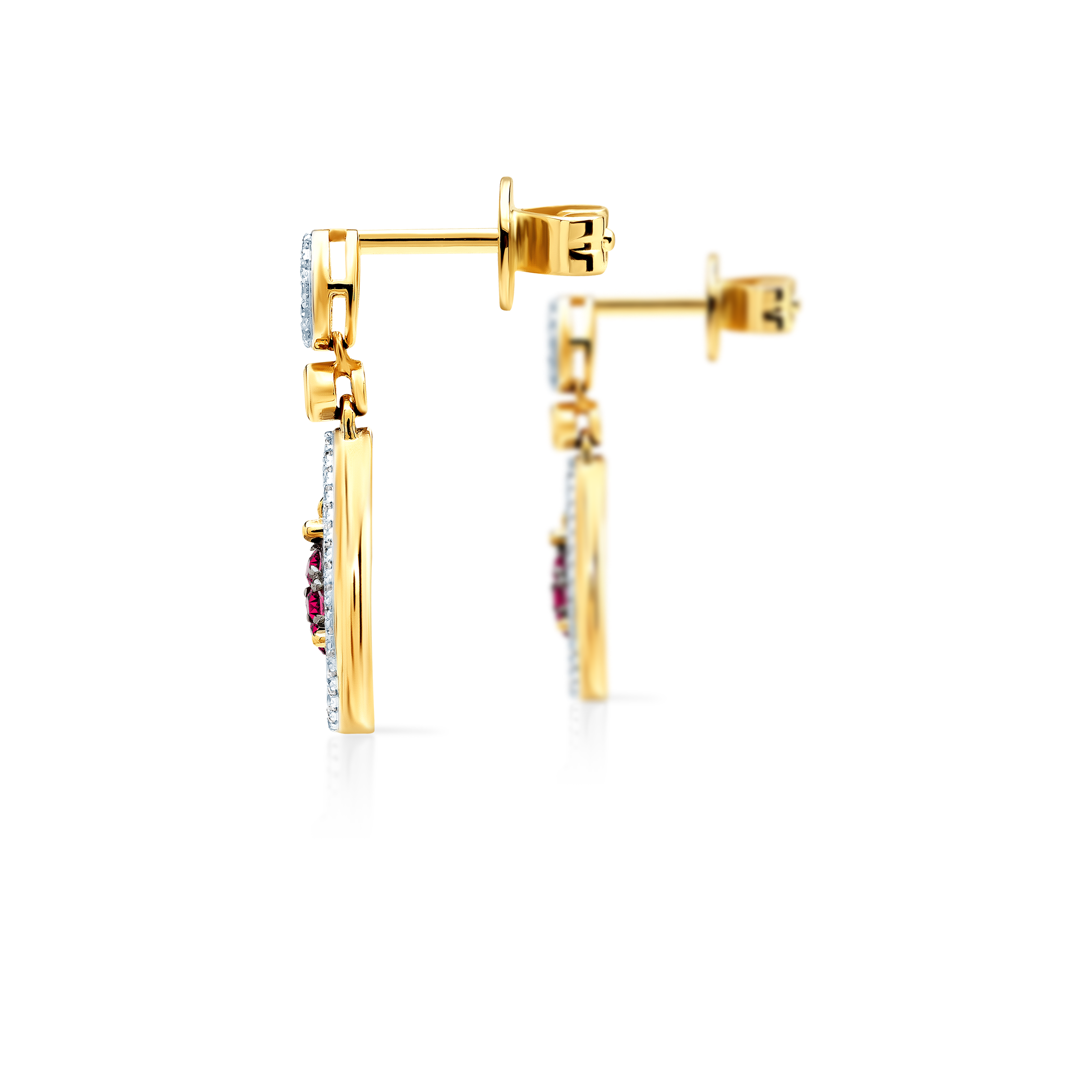 Kolczyki Savicki: złote, rubiny, diamenty