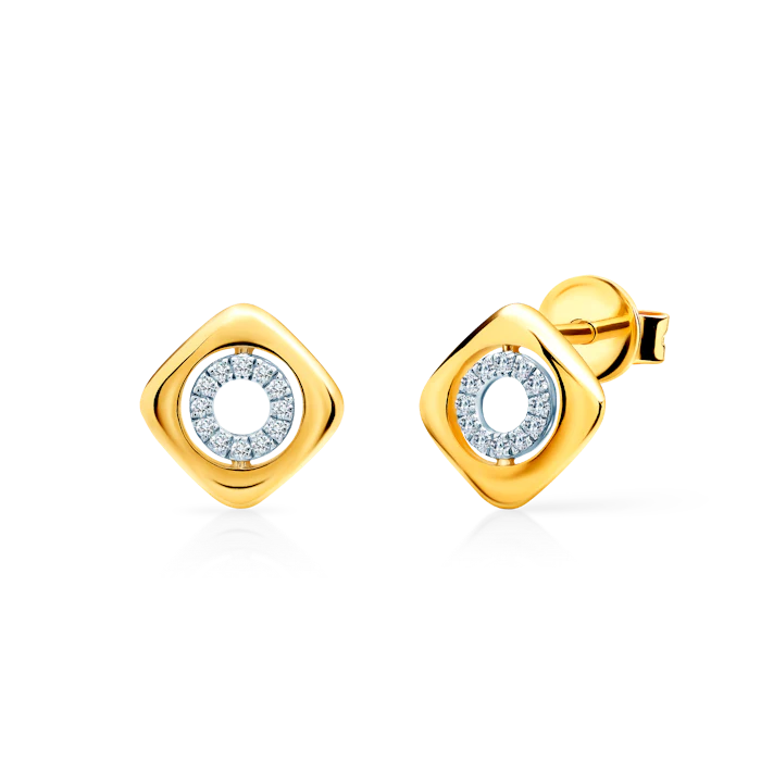 Kolczyki kwadraty Savicki: dwukolorowe złoto, diamenty