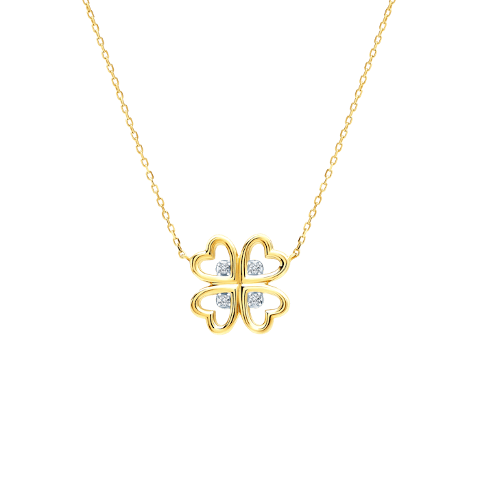 Náhrdelník čtyřlístek SAVICKI: dvoubarevné zlato, diamanty