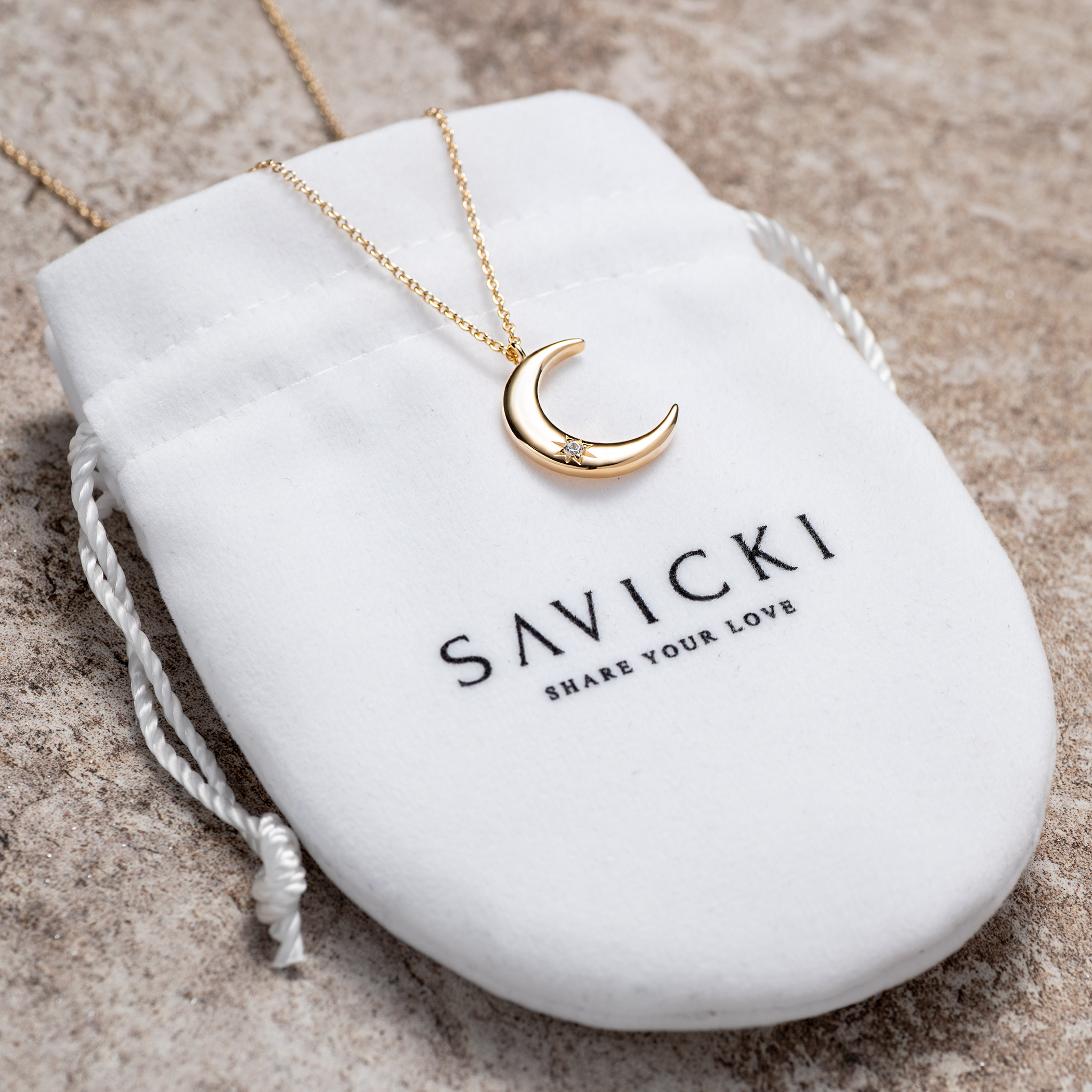 Naszyjnik celebrytka księżyc Savicki: srebrny pozłacany, cyrkonie - 3