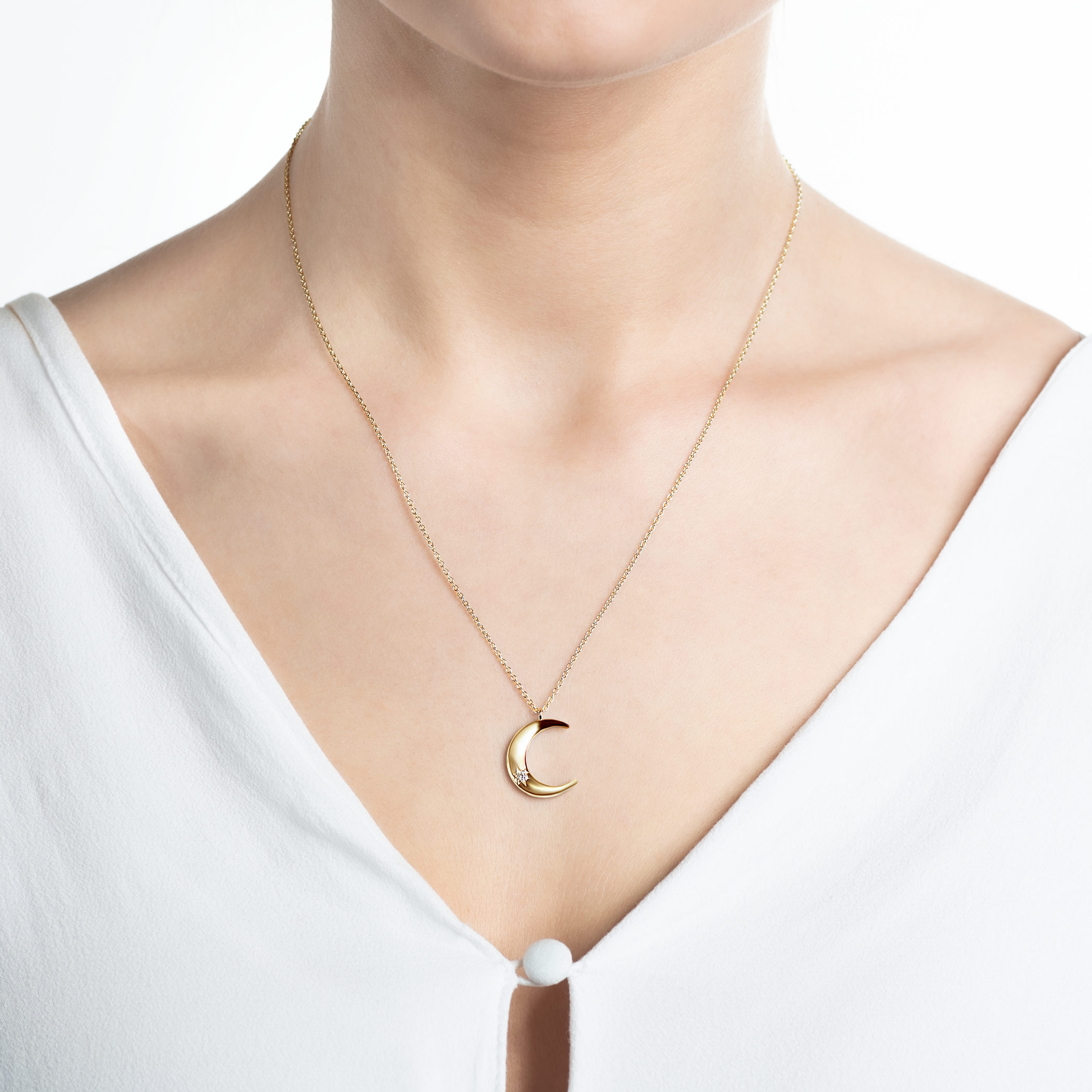 Naszyjnik celebrytka księżyc Savicki: srebrny pozłacany, cyrkonie - 4