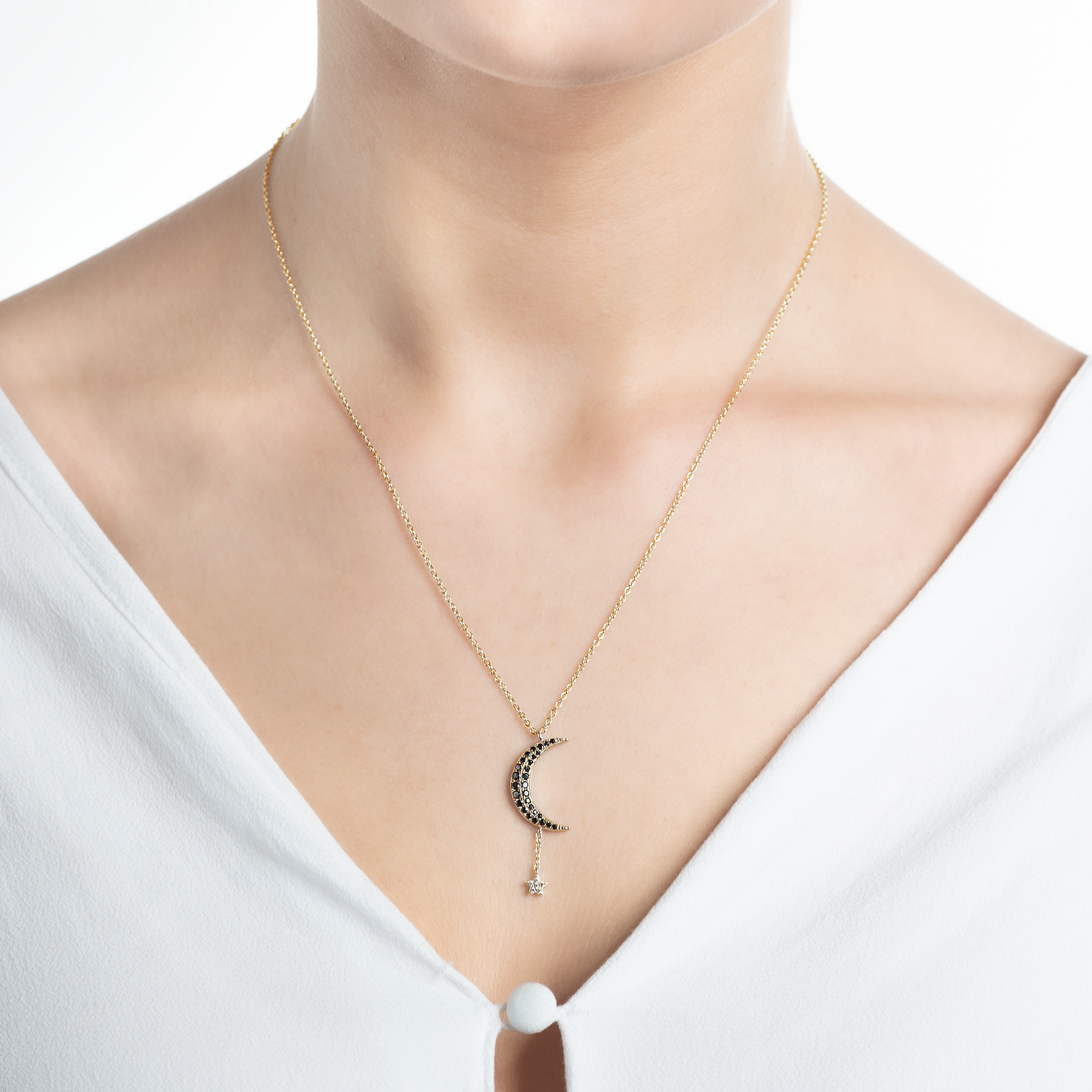 Naszyjnik celebrytka księżyc i gwiazda Savicki: srebrny pozłacany, cyrkonie - 4