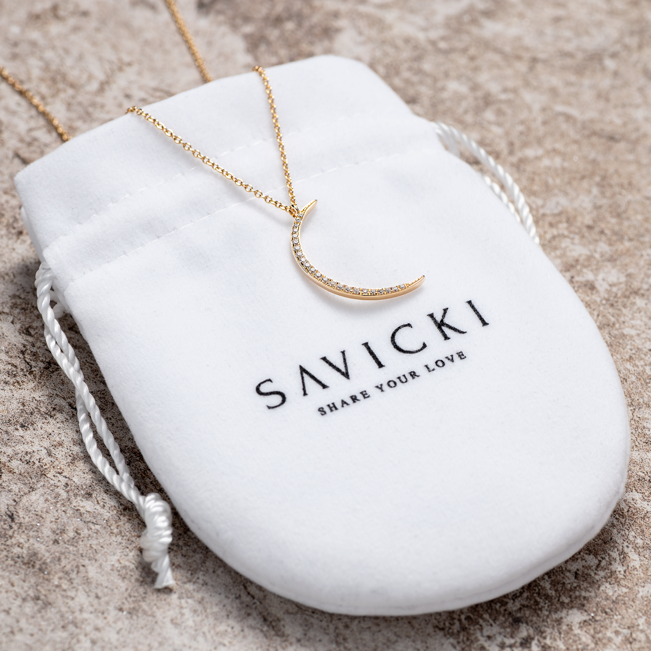 Naszyjnik celebrytka księżyc Savicki: srebrny pozłacany, cyrkonie - 3