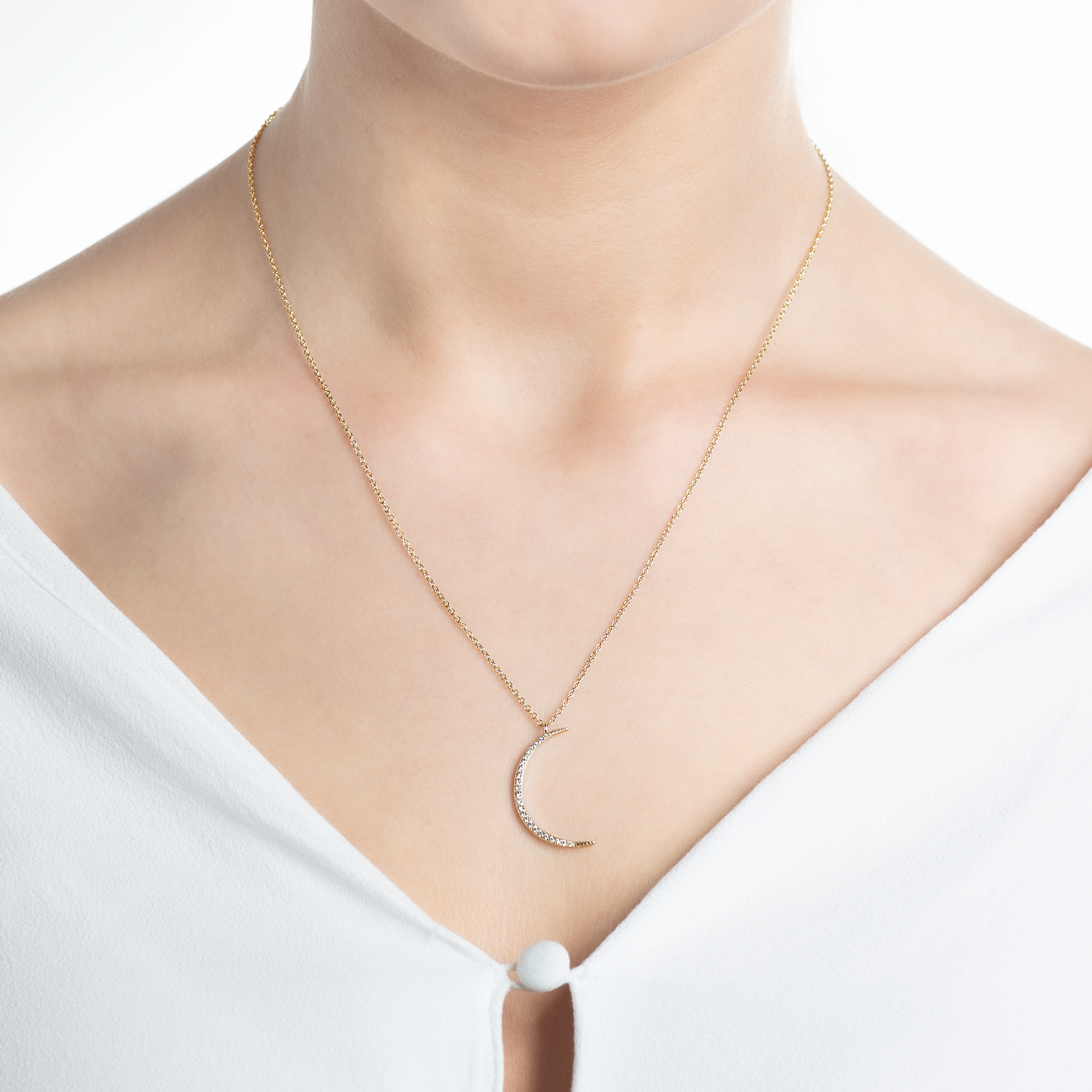 Naszyjnik celebrytka księżyc Savicki: srebrny pozłacany, cyrkonie - 4