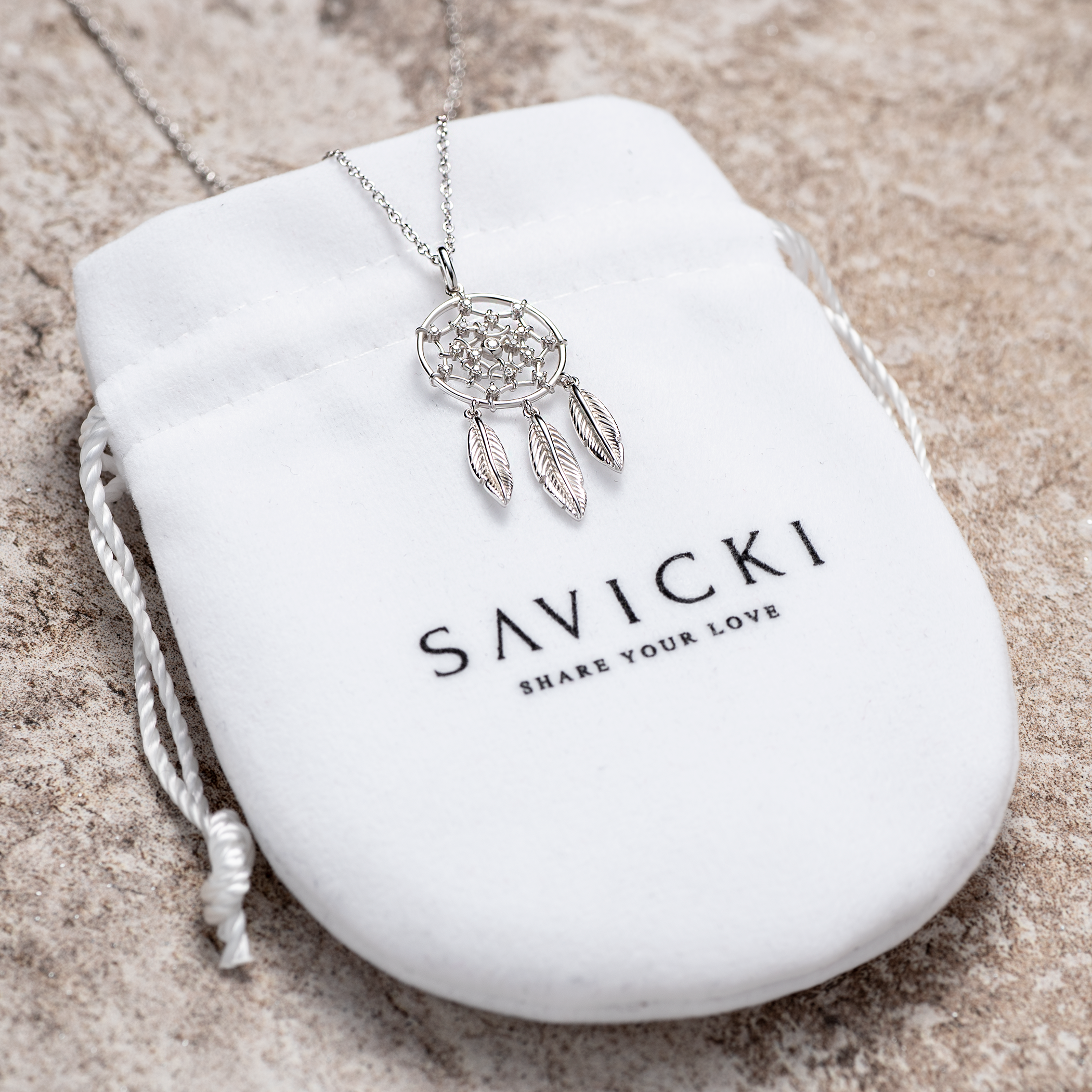 Naszyjnik celebrytka łapacz snów Savicki: srebrny, cyrkonie - 3