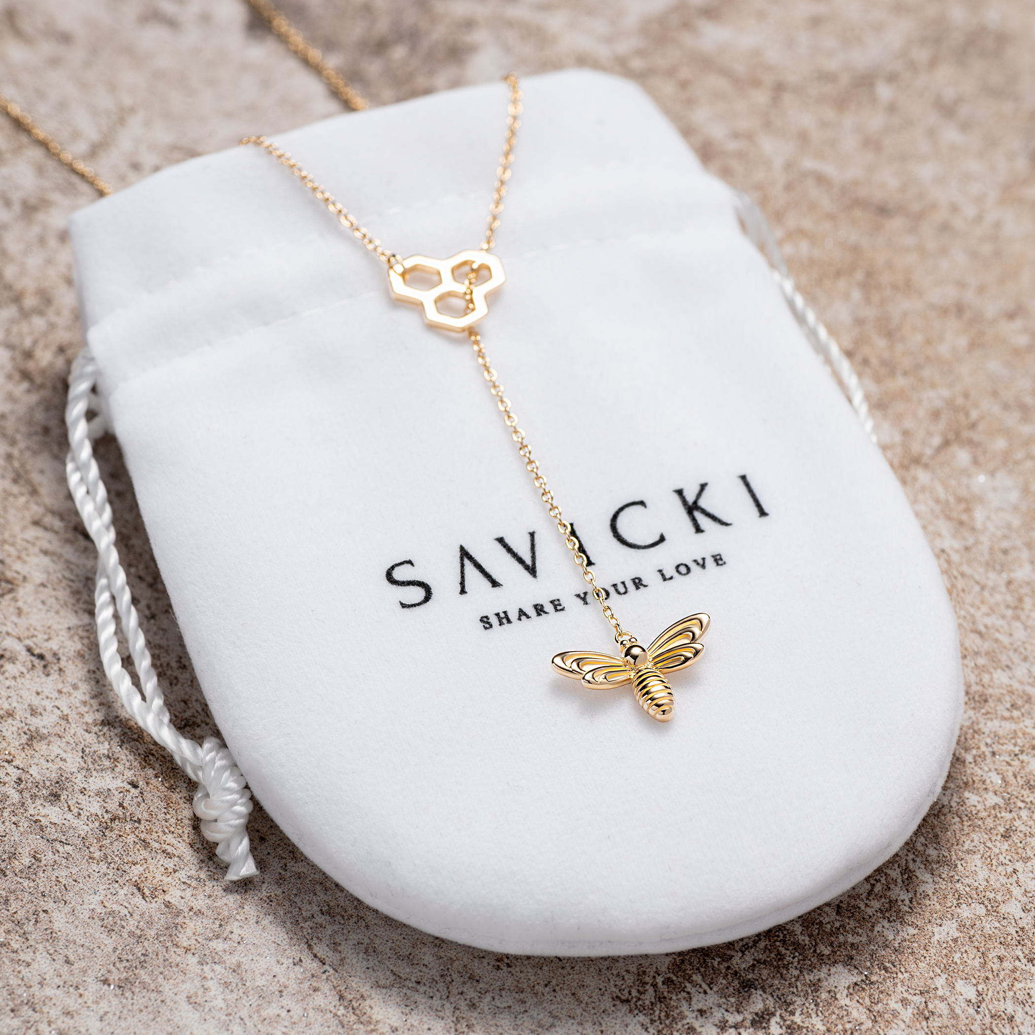 Halskette Kette mit Anhänger  Biene Savicki: Silber Vergoldet - 3