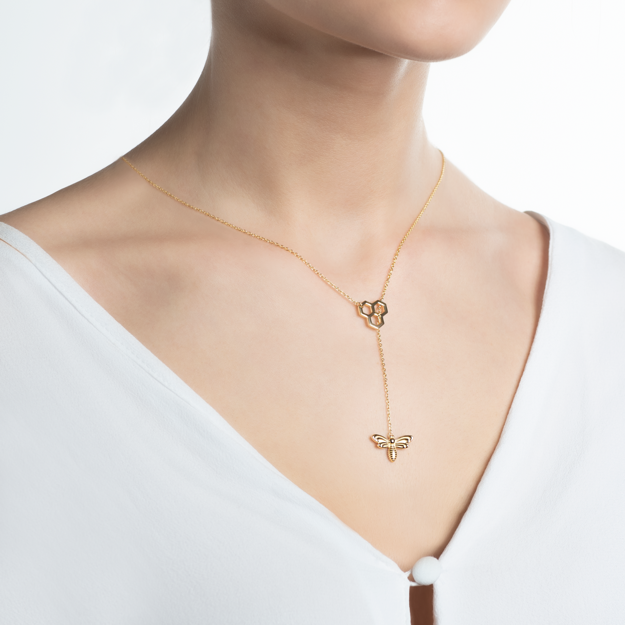 Halskette Kette mit Anhänger  Biene Savicki: Silber Vergoldet - 4