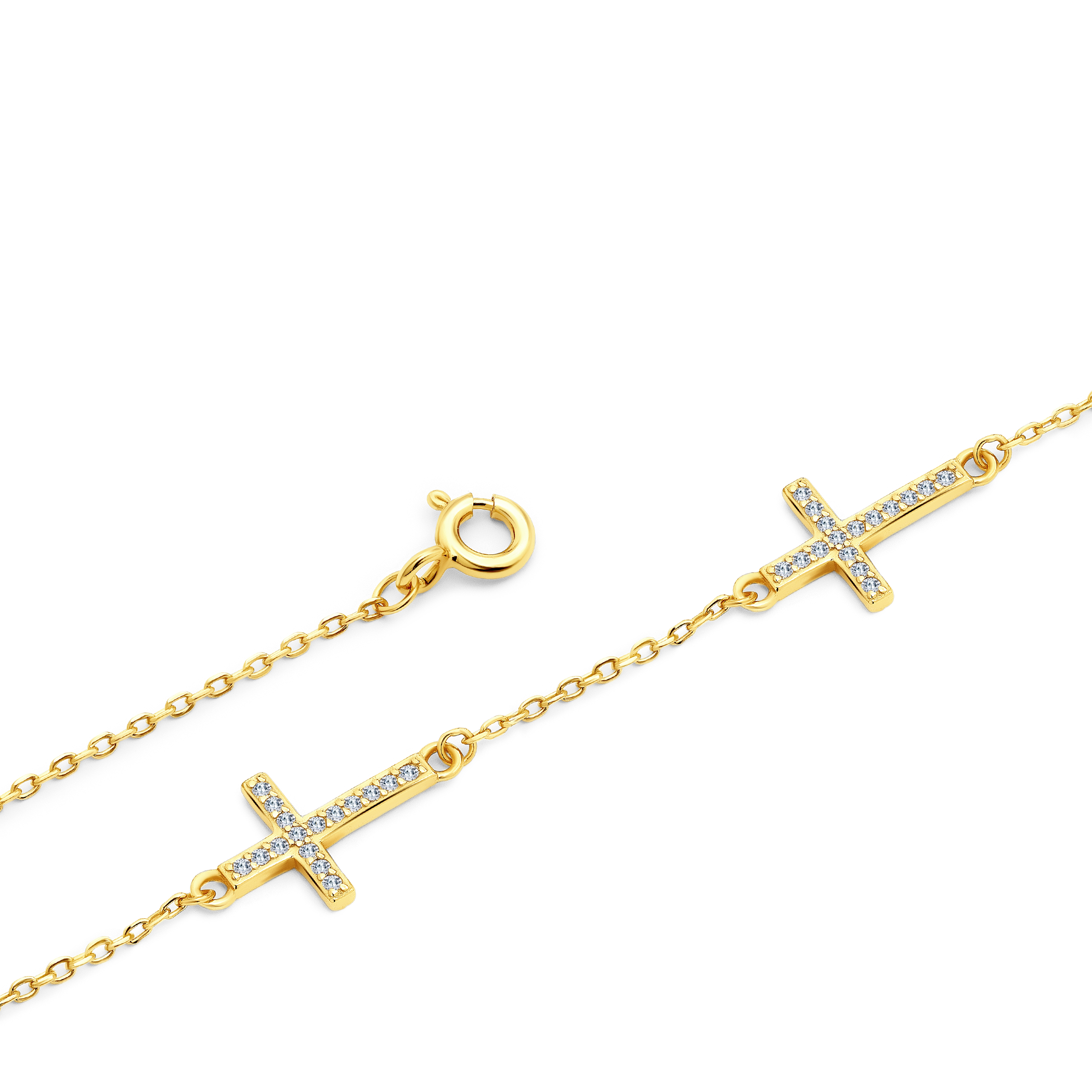 Bransoletka celebrytka krzyżyk Savicki: srebrna pozłacana, cyrkonie