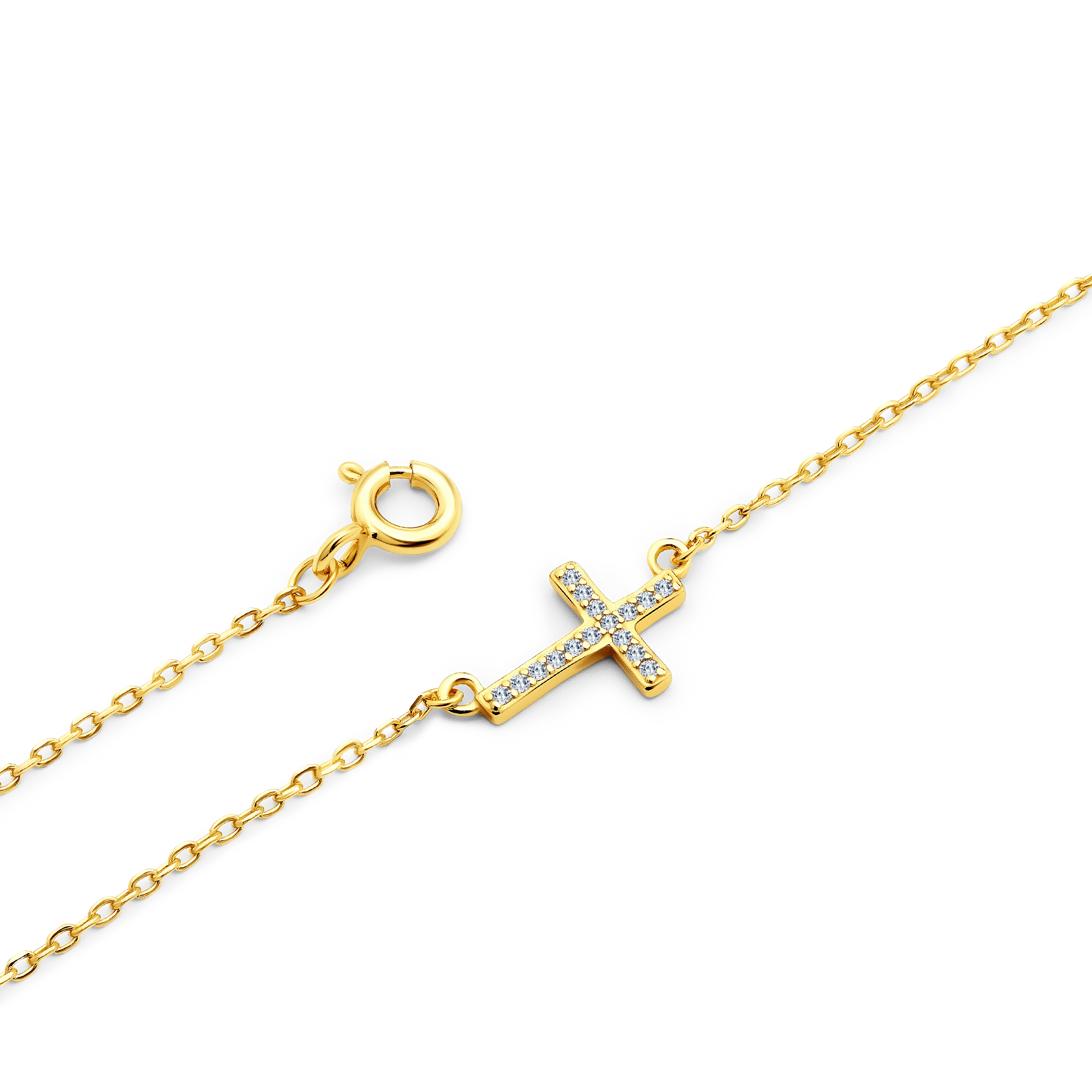 Naszyjnik choker krzyżyk Savicki: srebrny pozłacany, cyrkonie - 3