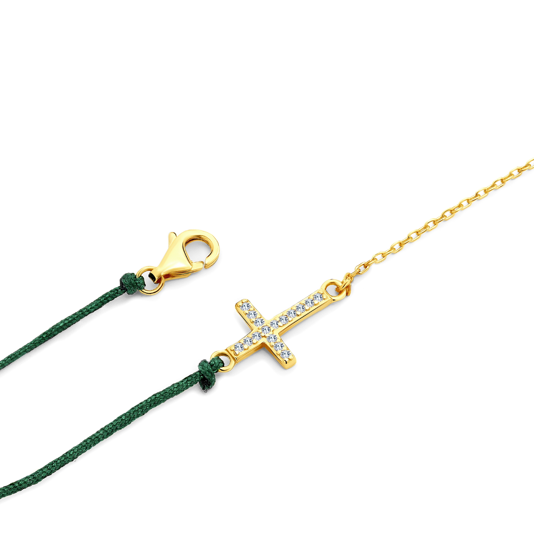 Bransoletka krzyżyk Savicki: srebrna pozłacana, cyrkonie