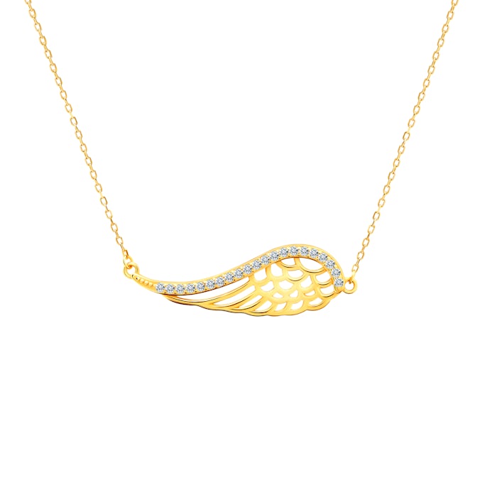 Náhrdelník s príveskom krídlo SAVICKI: strieborný pozlatený, zirkóny