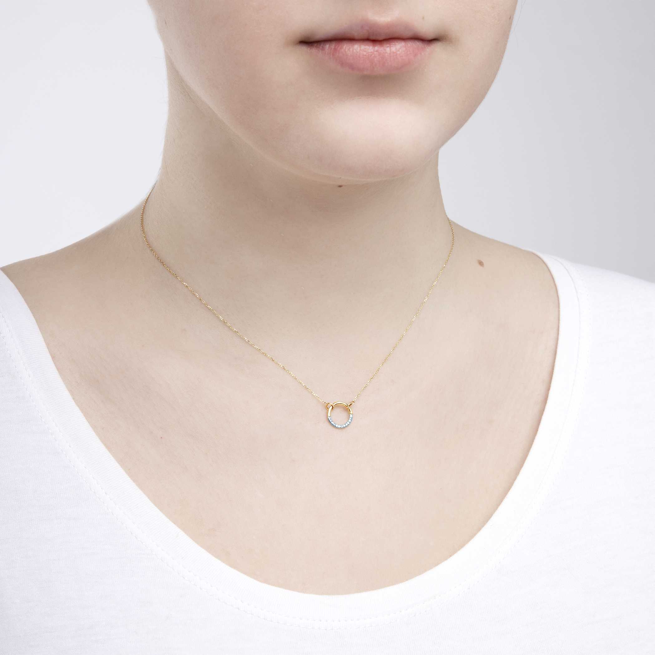 Naszyjnik koło złoty 585 z białymi diamentami 0.03ct 42 cm - 3