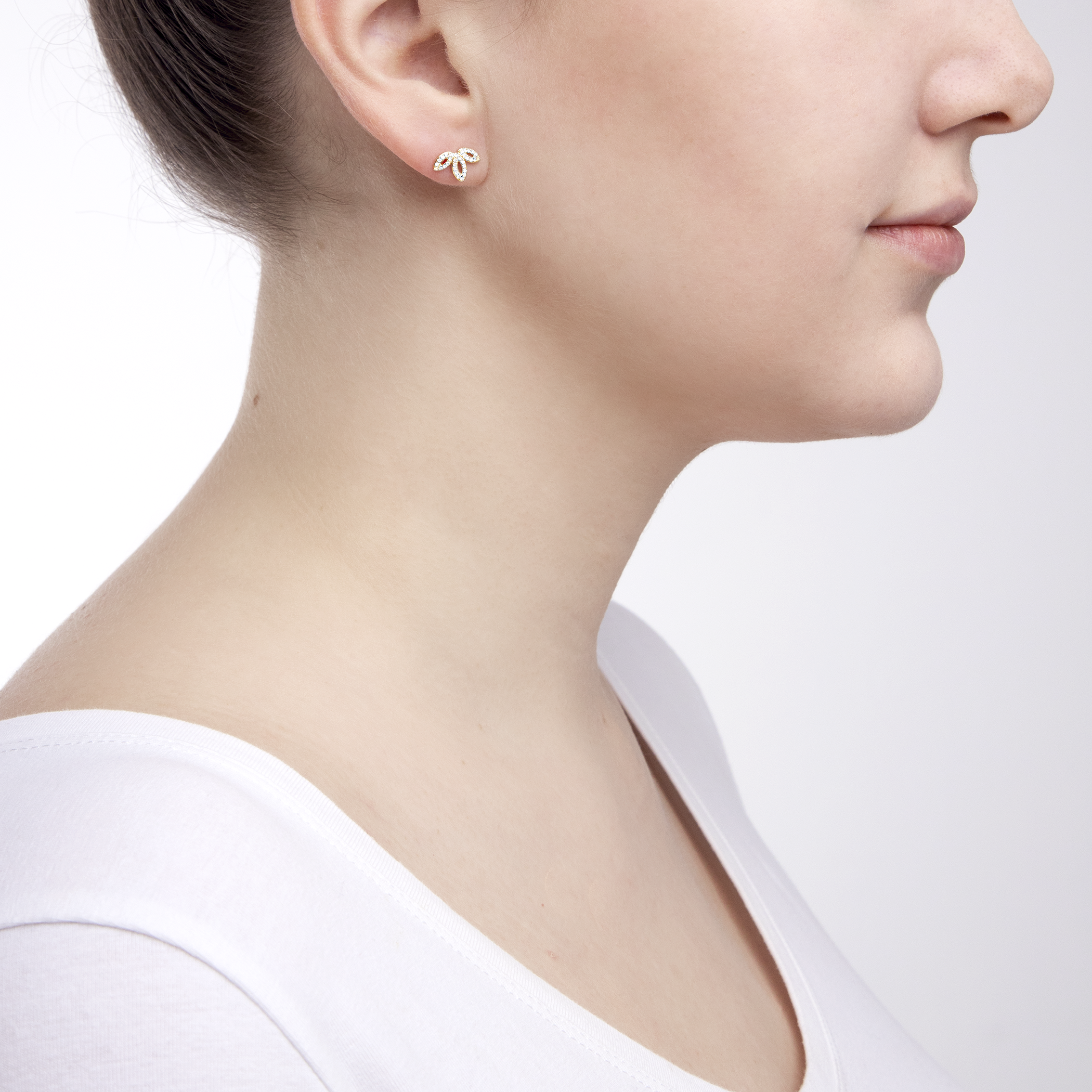 Kolczyki liść Savicki: złote, diamenty