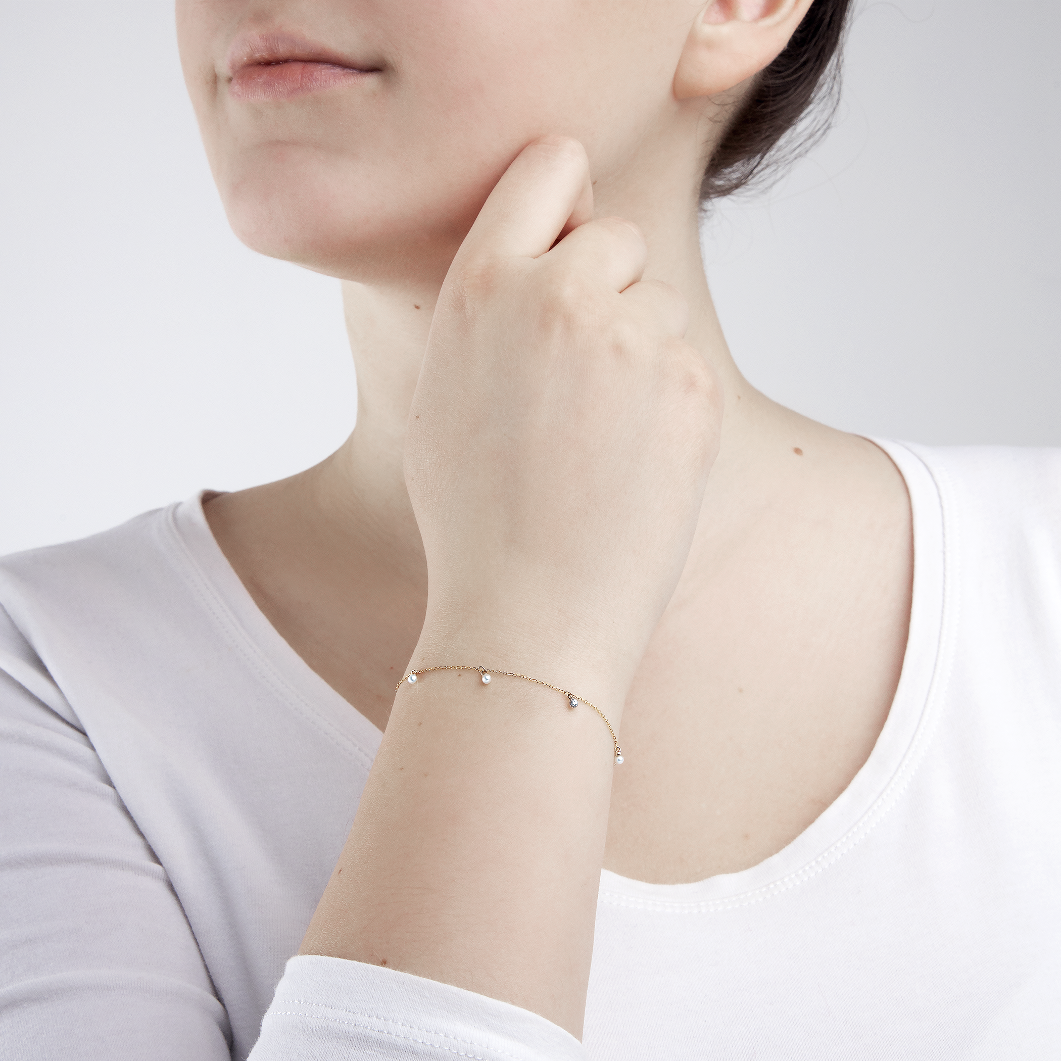 Bransoletka celebrytka złota 585 z perłą 18cm