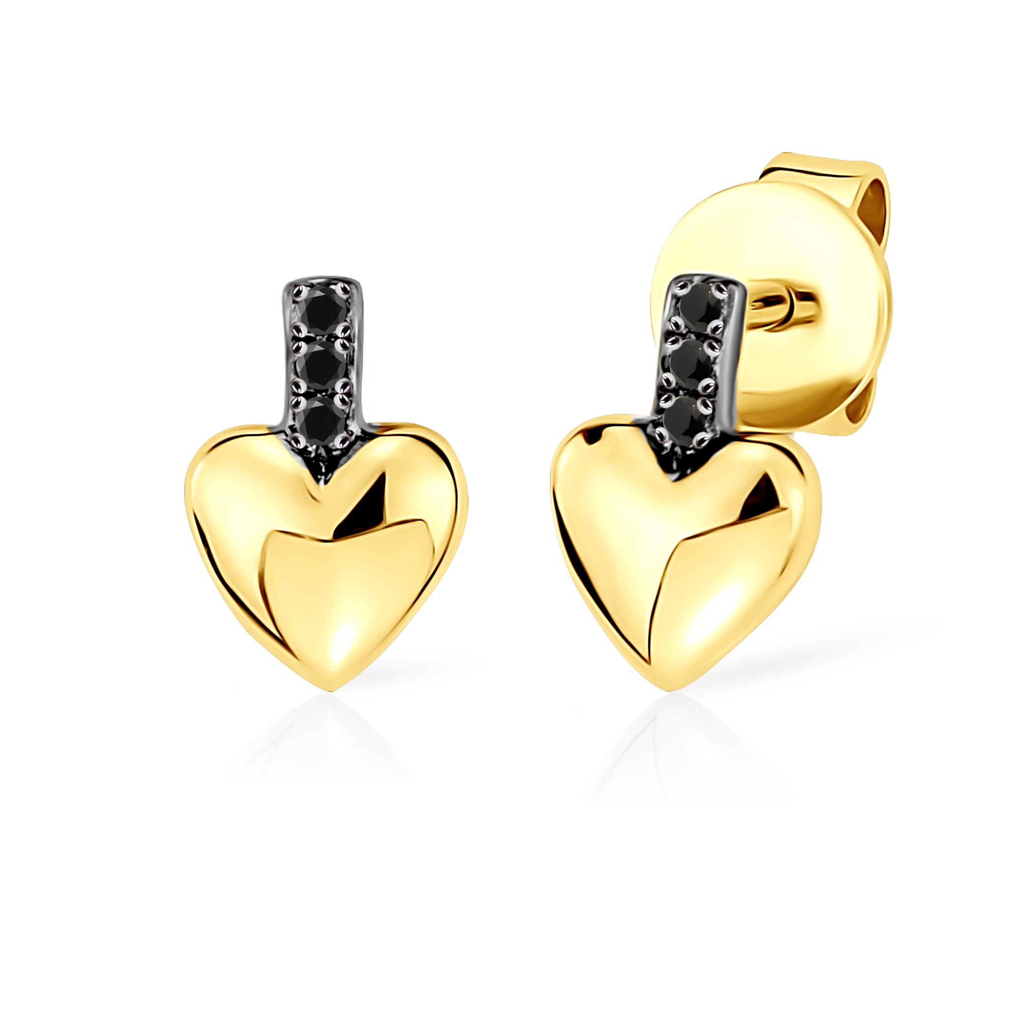 Náušnice srdce SAVICKI: dvoubarevné zlato, černé diamanty