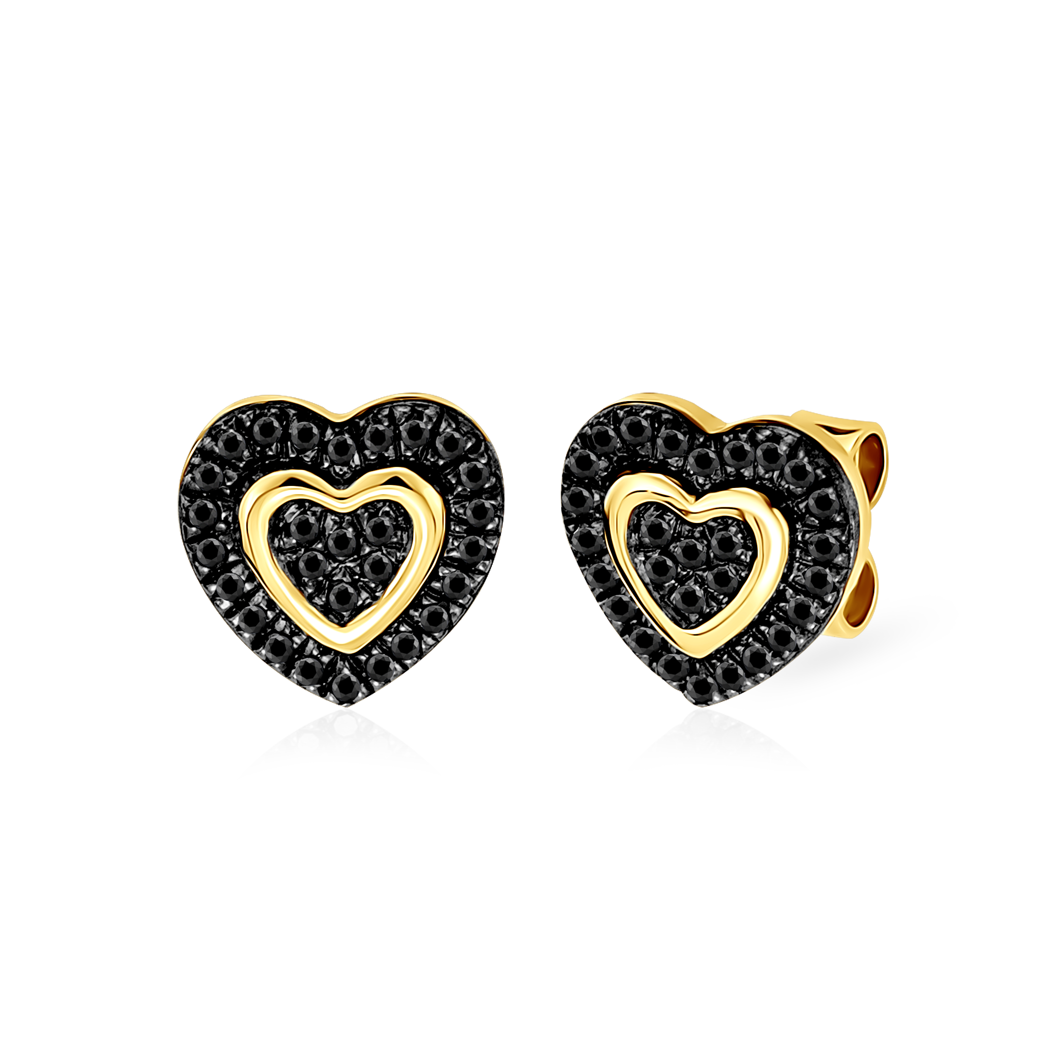 Kolczyki serce Savicki: złote, czarne diamenty
