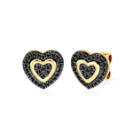 Kolczyki serce Savicki: złote, czarne diamenty