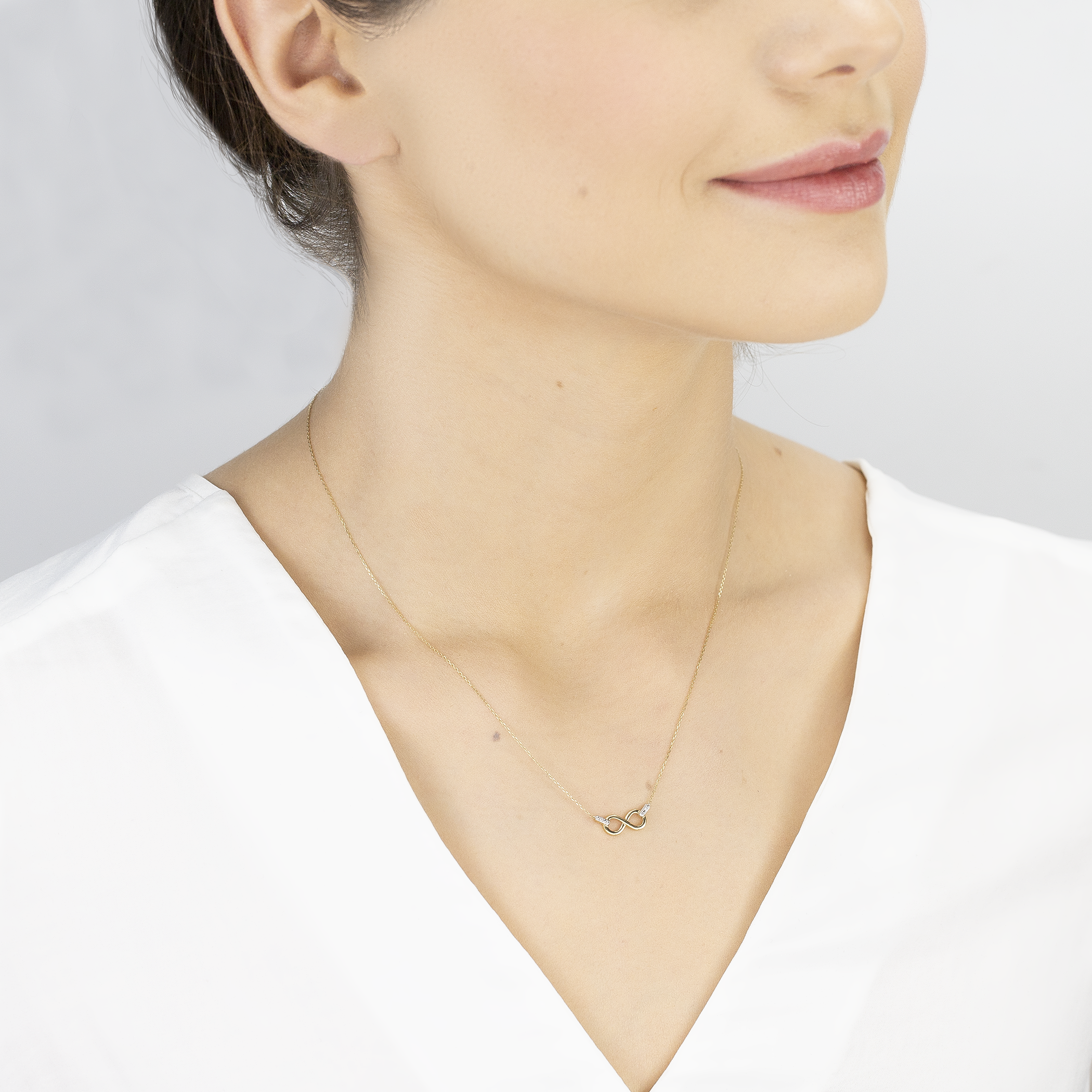 Naszyjnik złoty 585 z białymi diamentami 0.01ct 43 cm - 4