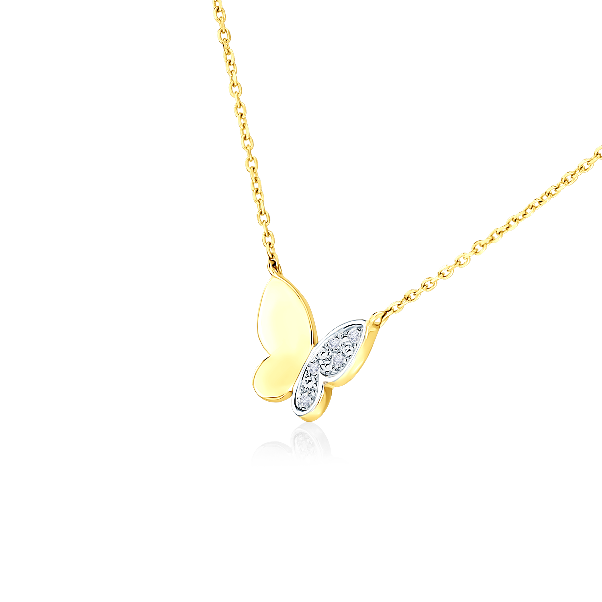 Naszyjnik motyl złoty 585 z białymi diamentami 0.01ct 42 cm - 3