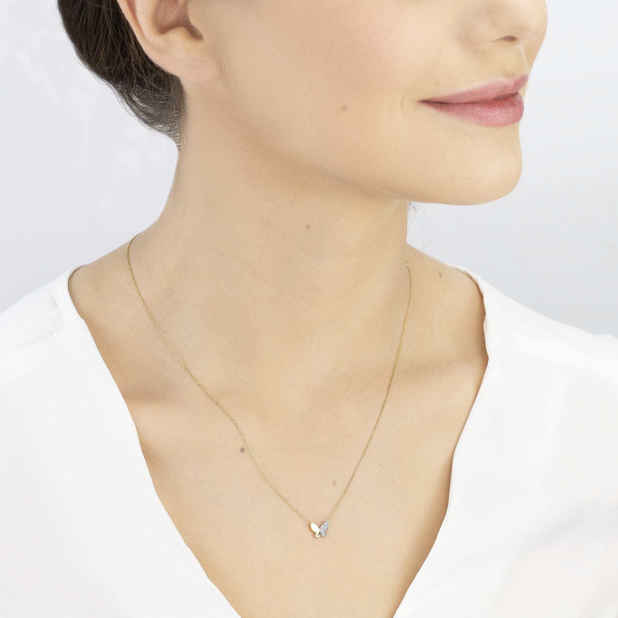 Naszyjnik motyl złoty 585 z białymi diamentami 0.01ct 42 cm - 4