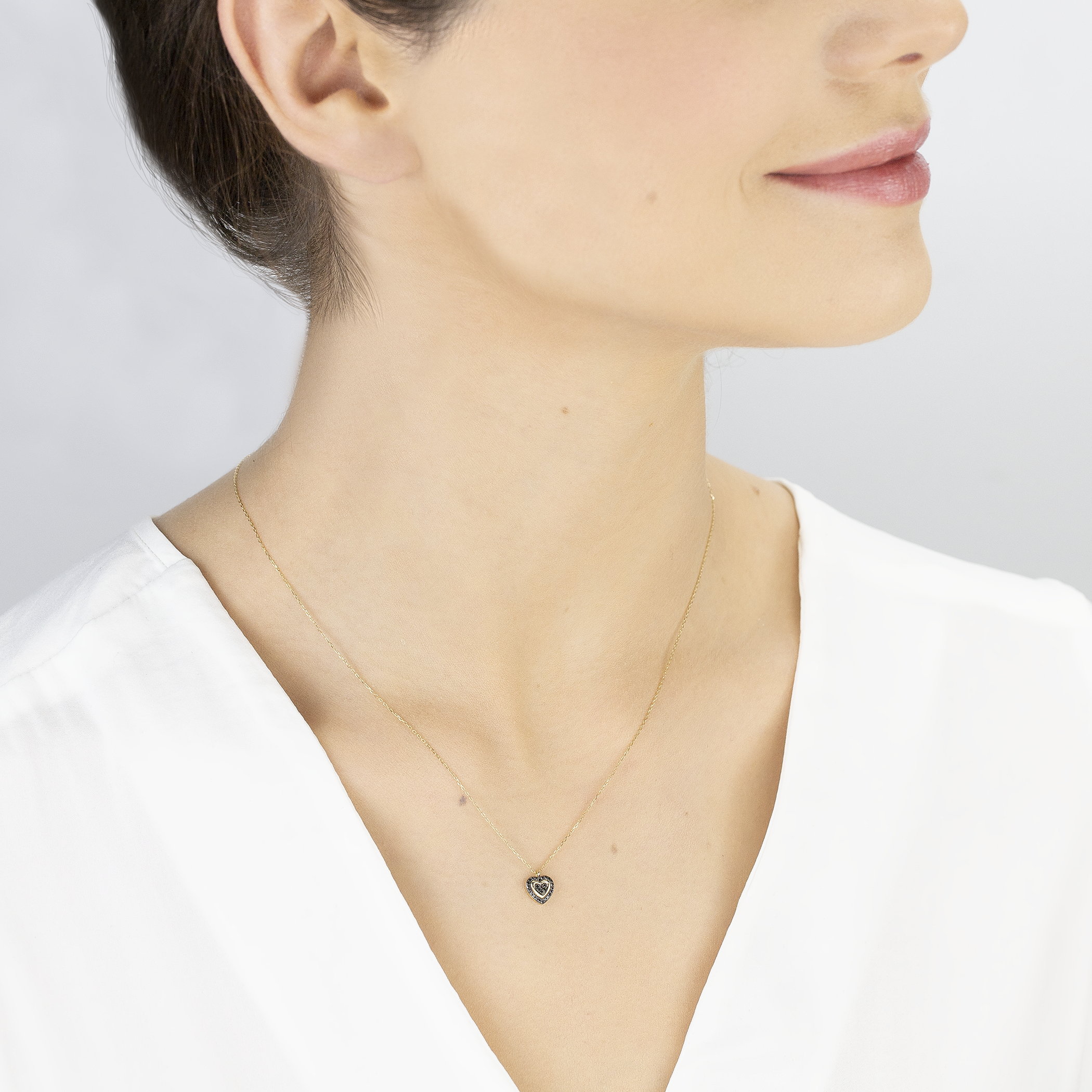 Naszyjnik serce Savicki: złoty, czarne diamenty - 4