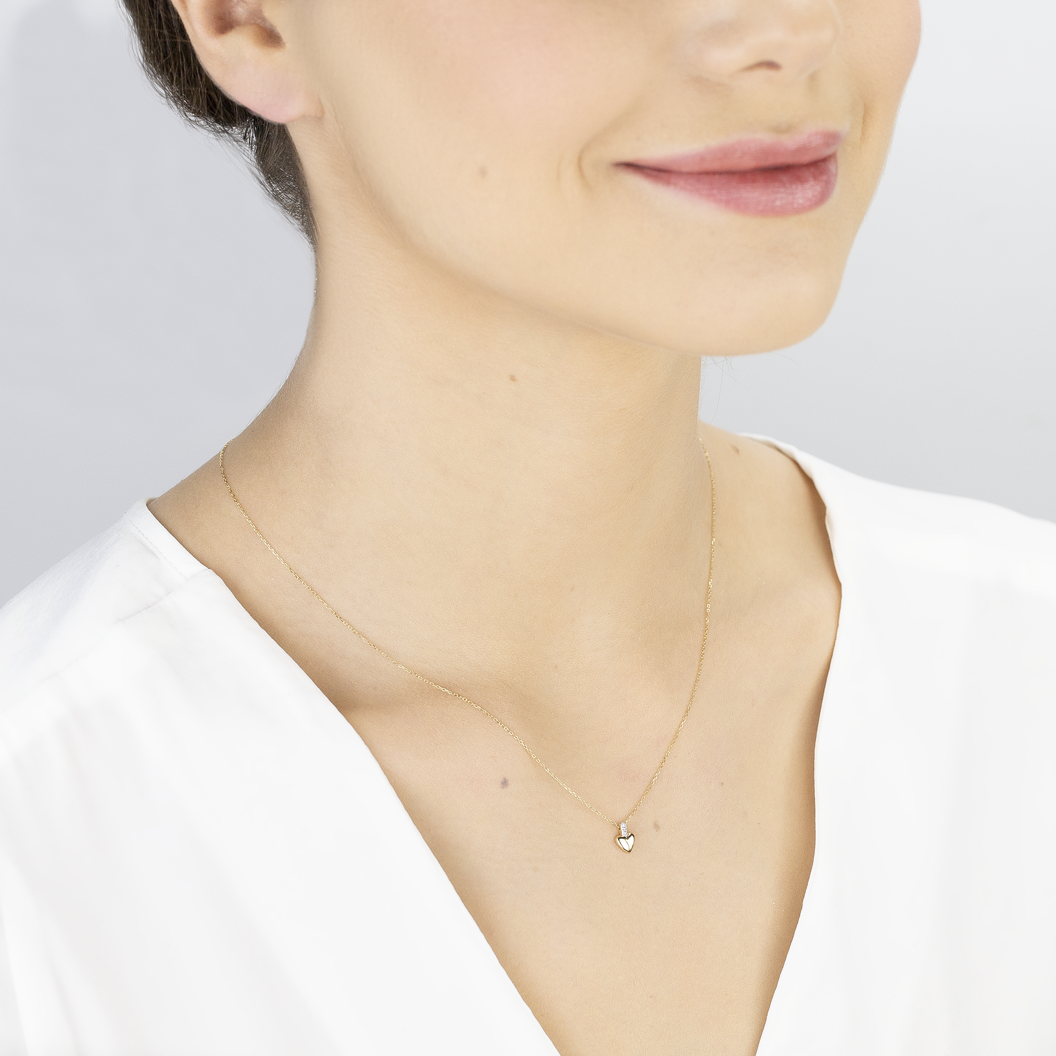 Naszyjnik serce złoty 585 z białymi diamentami 43 cm - 3
