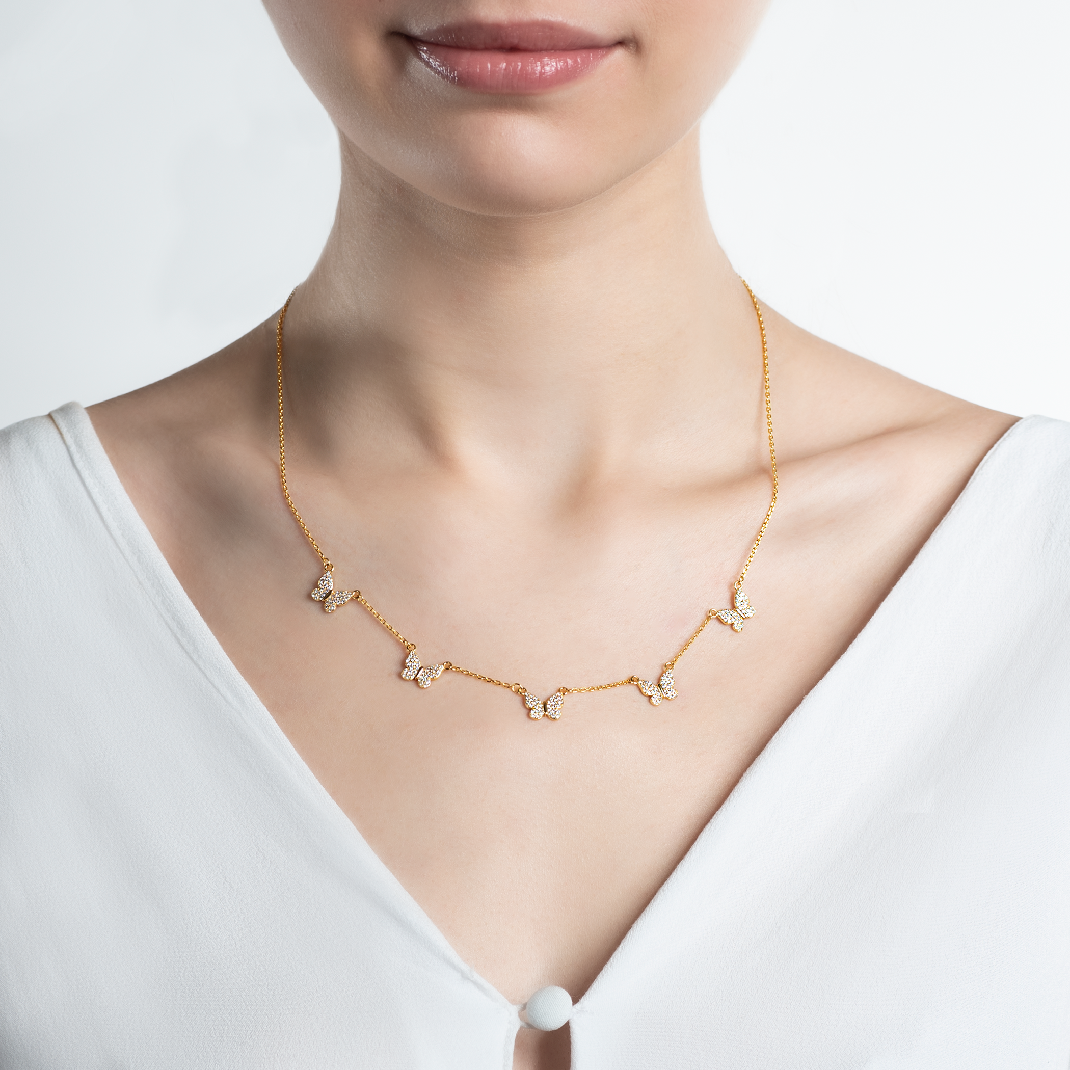 Naszyjnik motylki Savicki: srebrny pozłacany, cyrkonie - 5