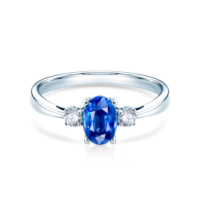 Heart of The Ocean Collection | Three-Stone Ring: white gold, blue sapphire