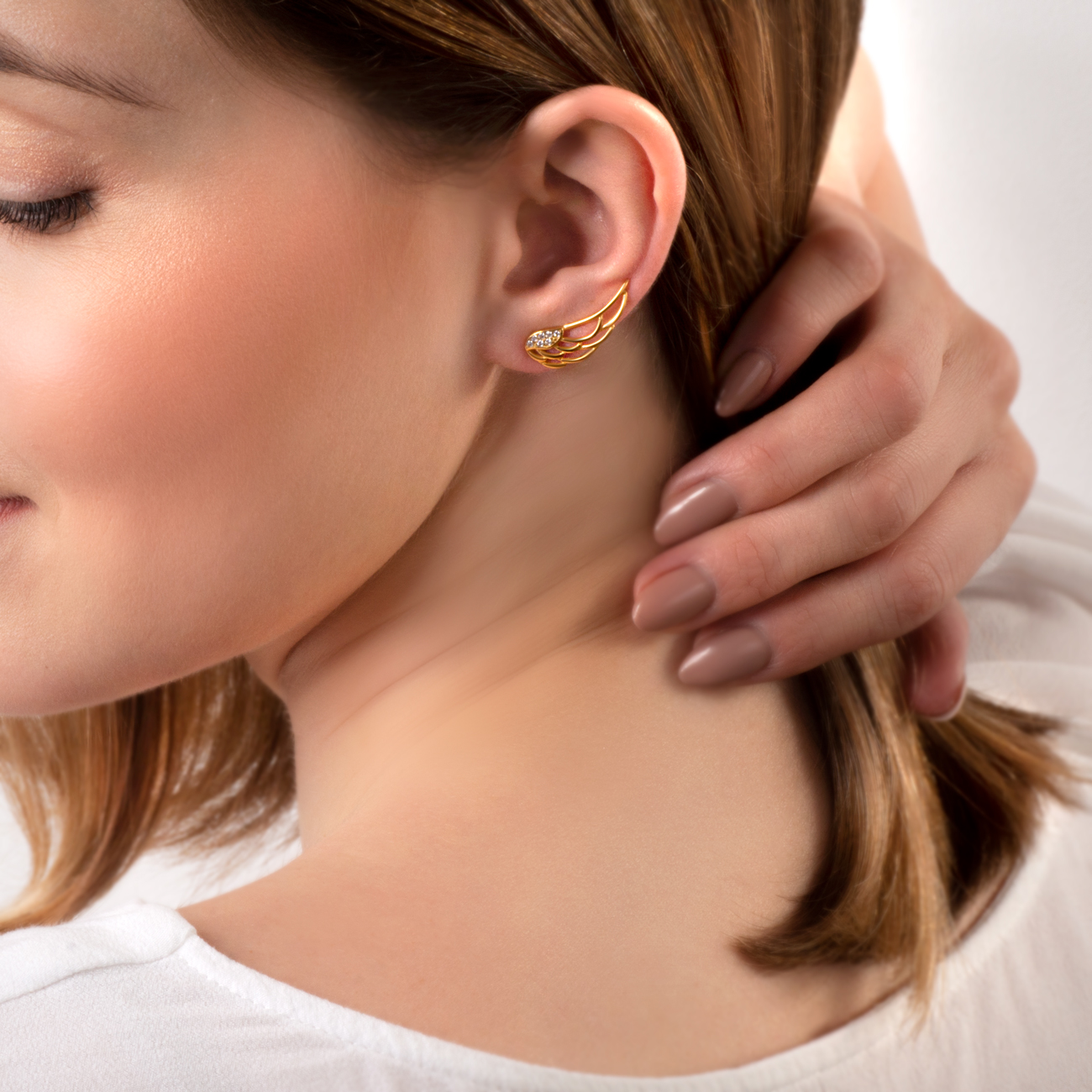 Kolczyki skrzydła Savicki: srebrne pozłacane, cyrkonie - 6