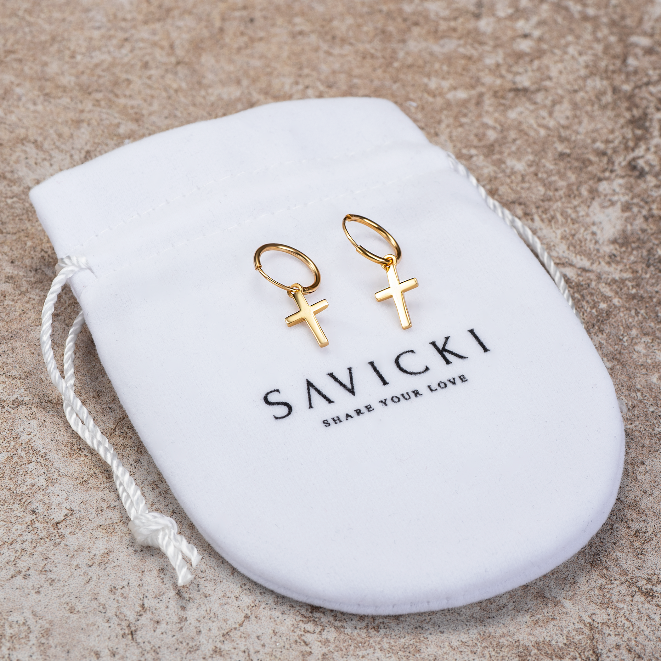 Kolczyki koła z krzyżykiem Savicki: srebrne pozłacane - 4