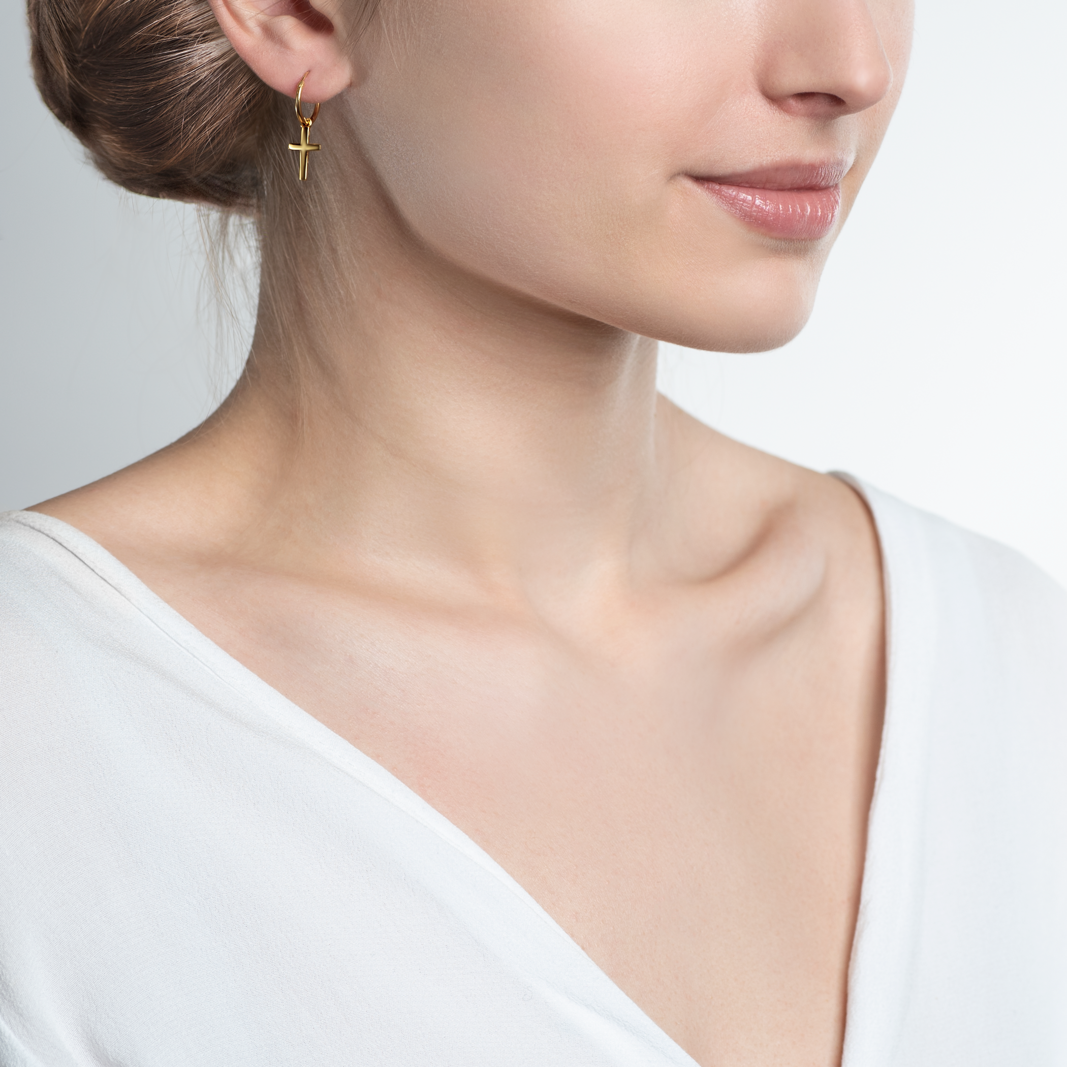 Kolczyki koła z krzyżykiem Savicki: srebrne pozłacane - 6