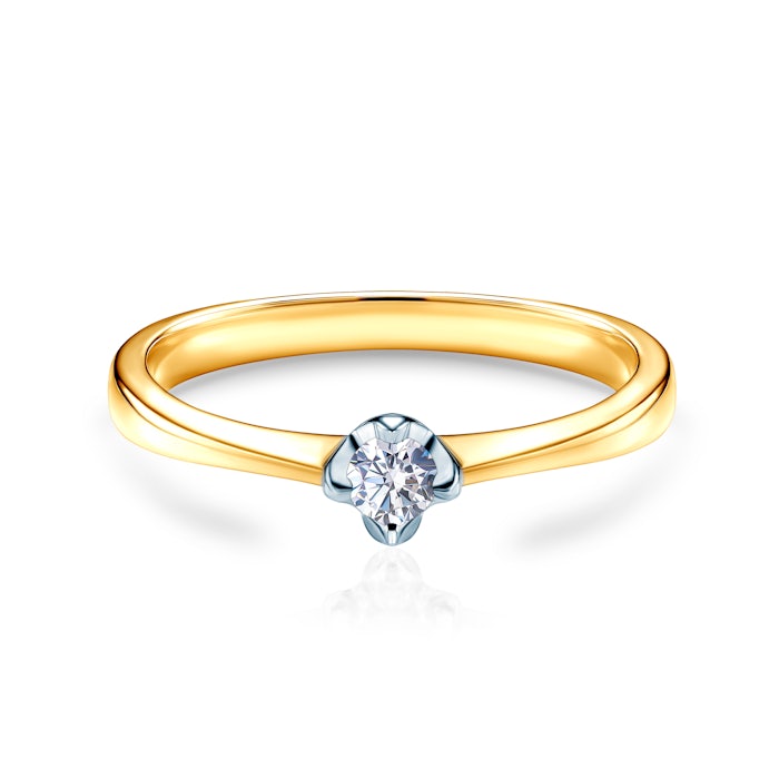 Solitaire Engagement Ring: two colour gold, diamond