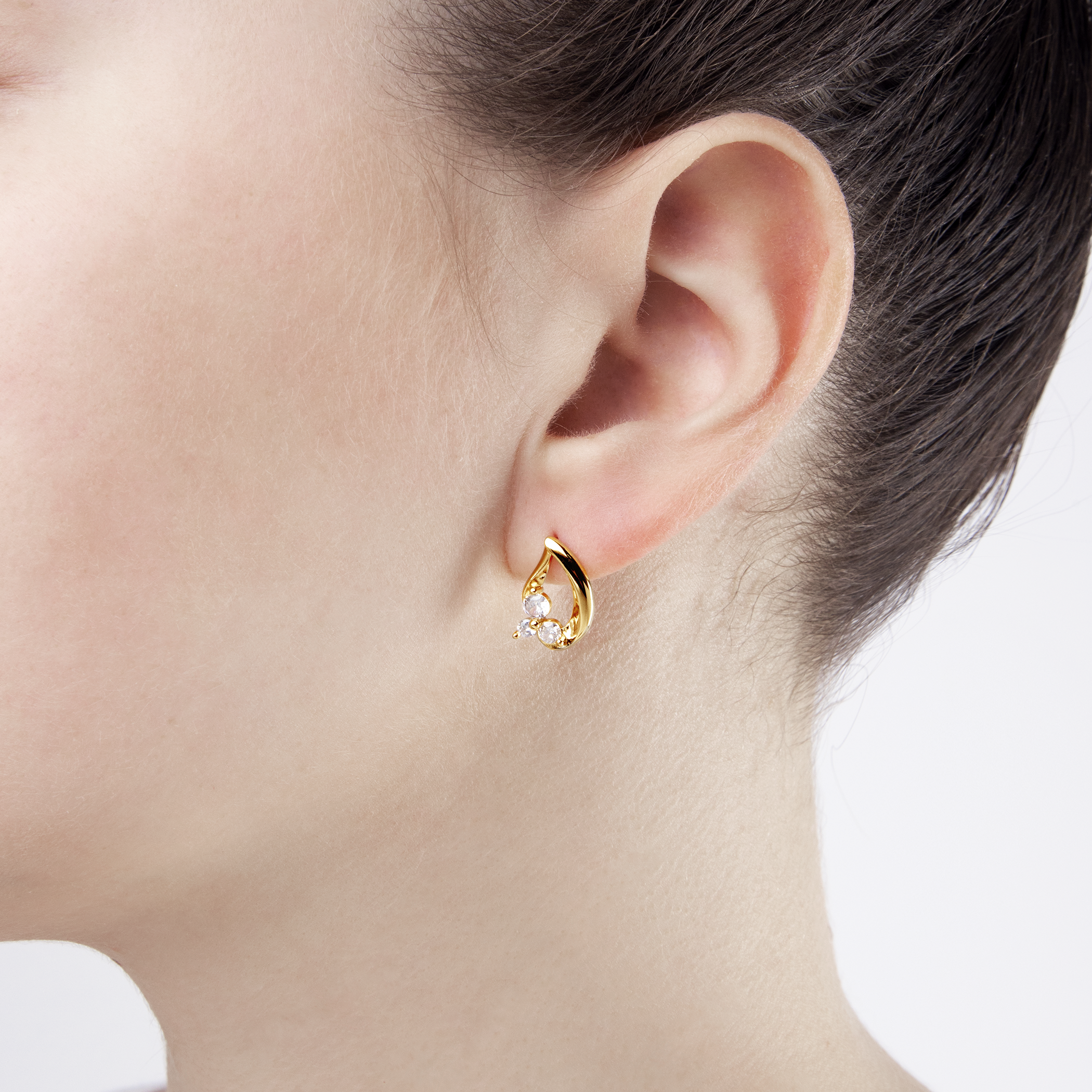 Kolczyki kwiatki Savicki: srebrne pozłacane, cyrkonie - 4