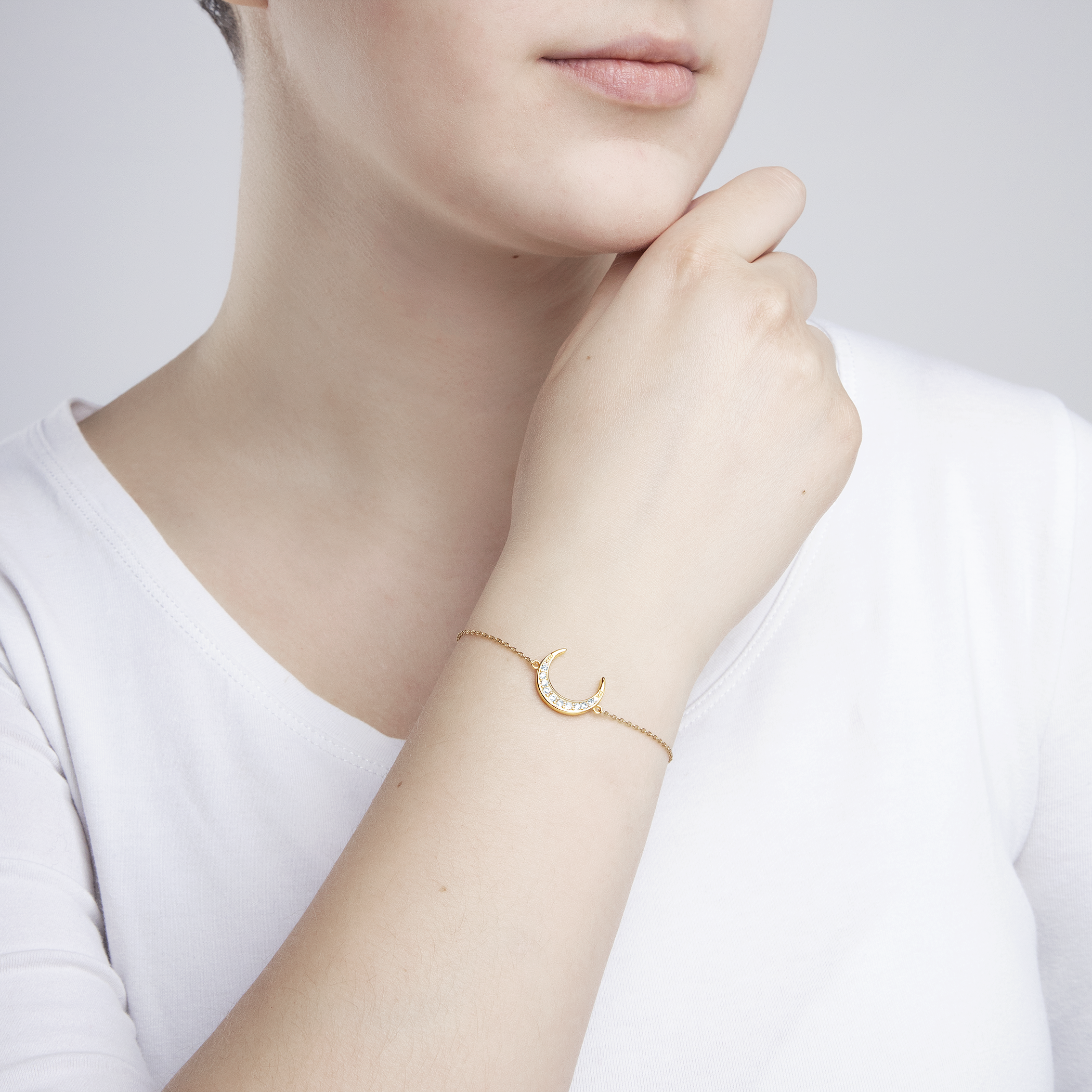 Bransoletka księżyc Savicki: srebrna pozłacana, cyrkonie - 4