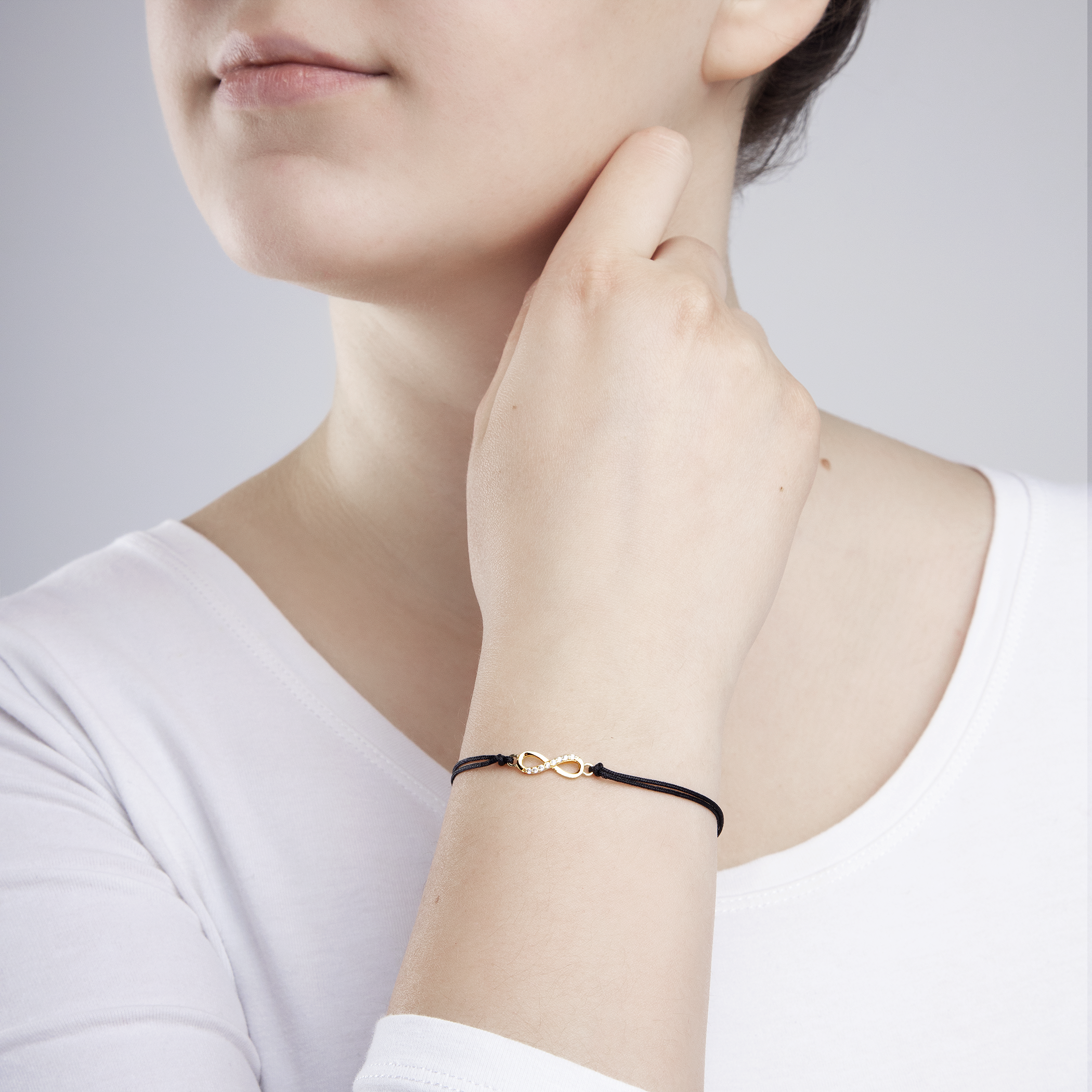 Bransoletka nieskończoność Savicki: srebrna pozłacana, cyrkonie - 4