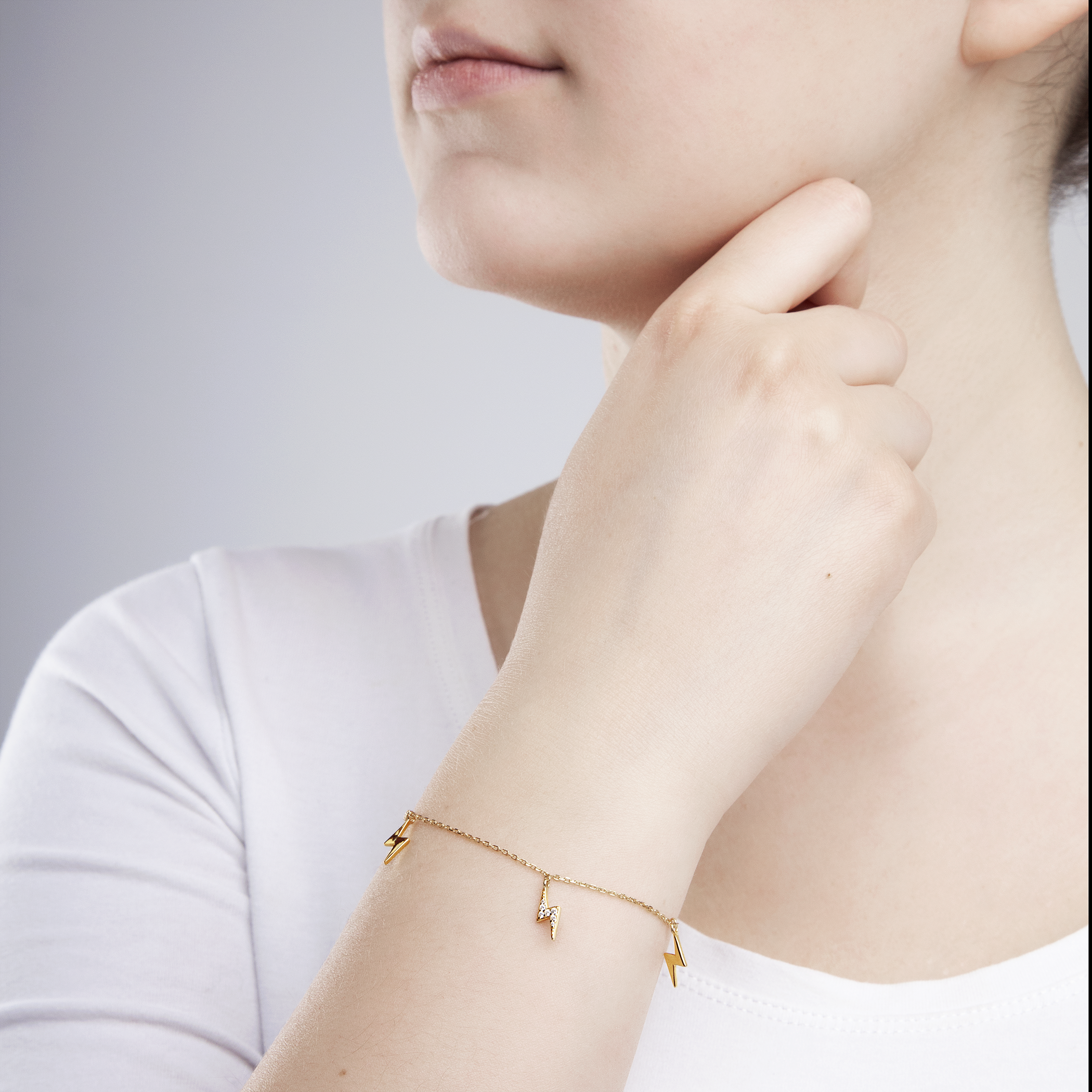 Bransoletka piorun Savicki: srebrna pozłacana, cyrkonie - 4