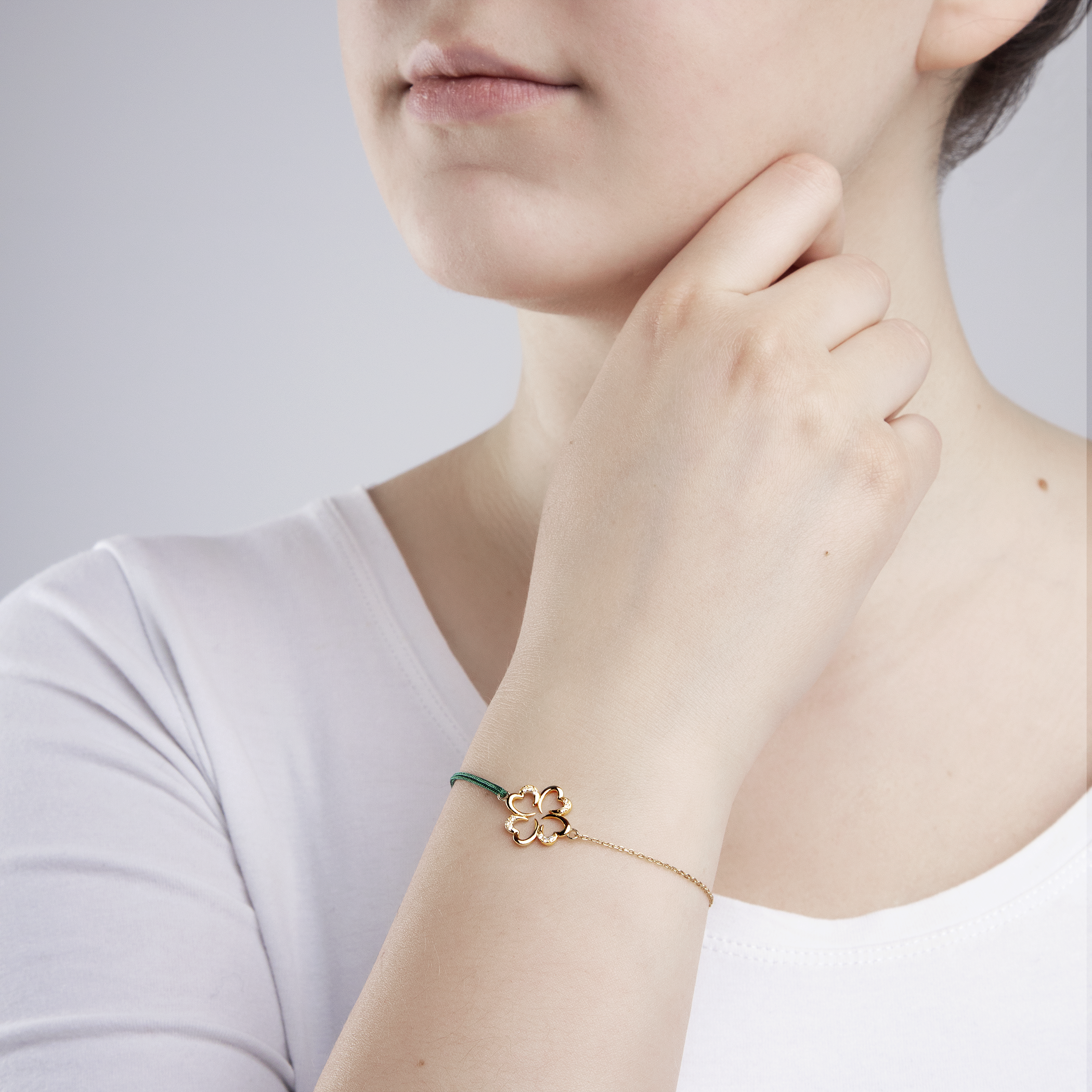 Bransoletka koniczynka Savicki: srebrna pozłacana, cyrkonie - 4