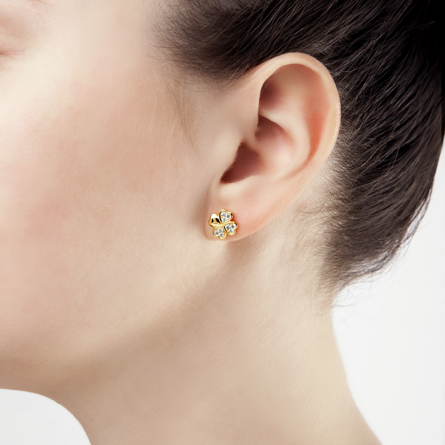 Kolczyki koniczynka Savicki: srebrne pozłacane, cyrkonie - 4