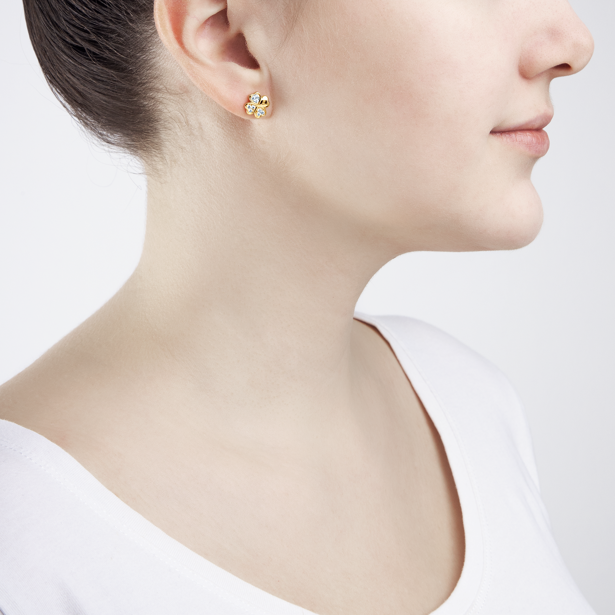 Kolczyki koniczynka Savicki: srebrne pozłacane, cyrkonie - 5