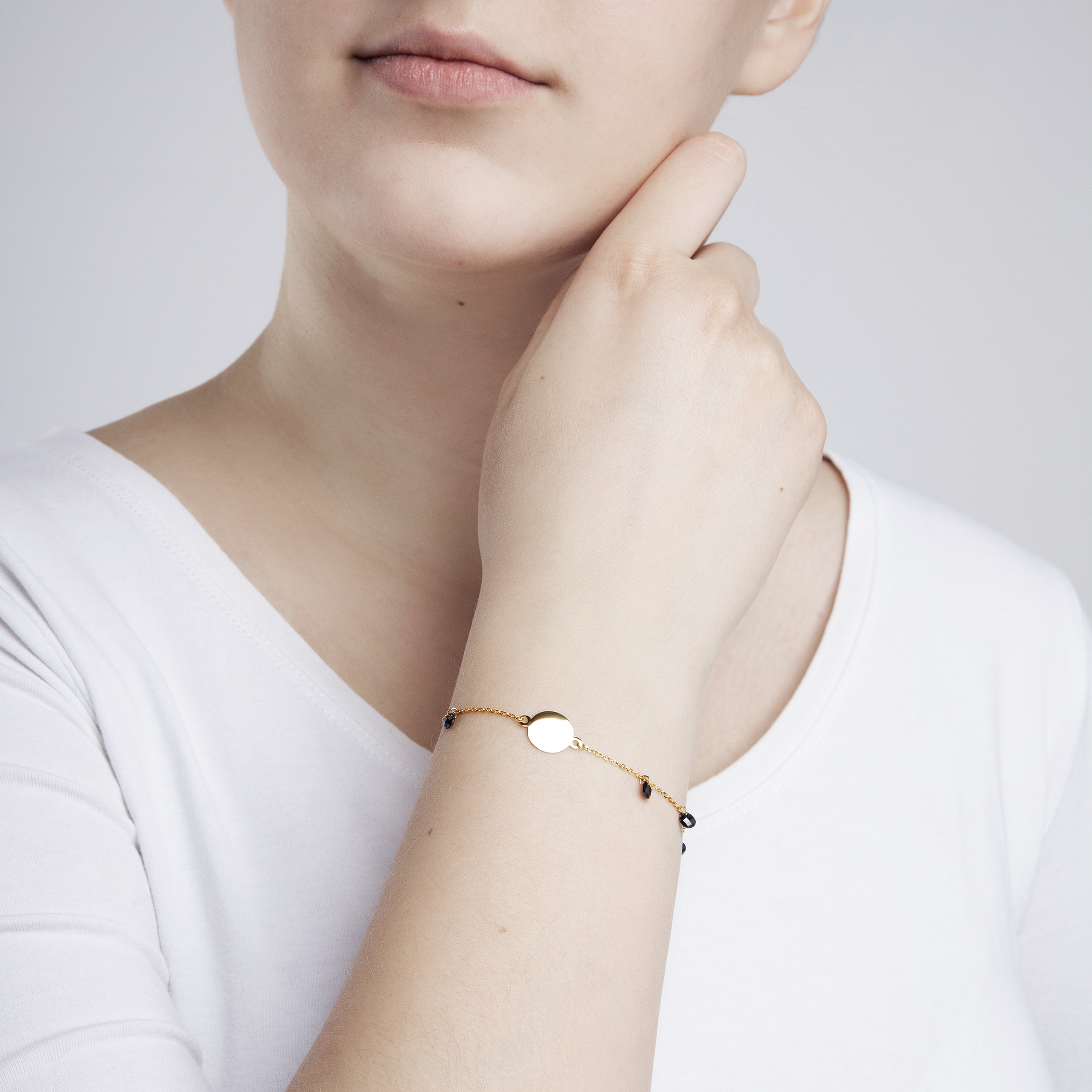 Bransoletka koło celebrytka Savicki: srebrna pozłacana, spinele - 4