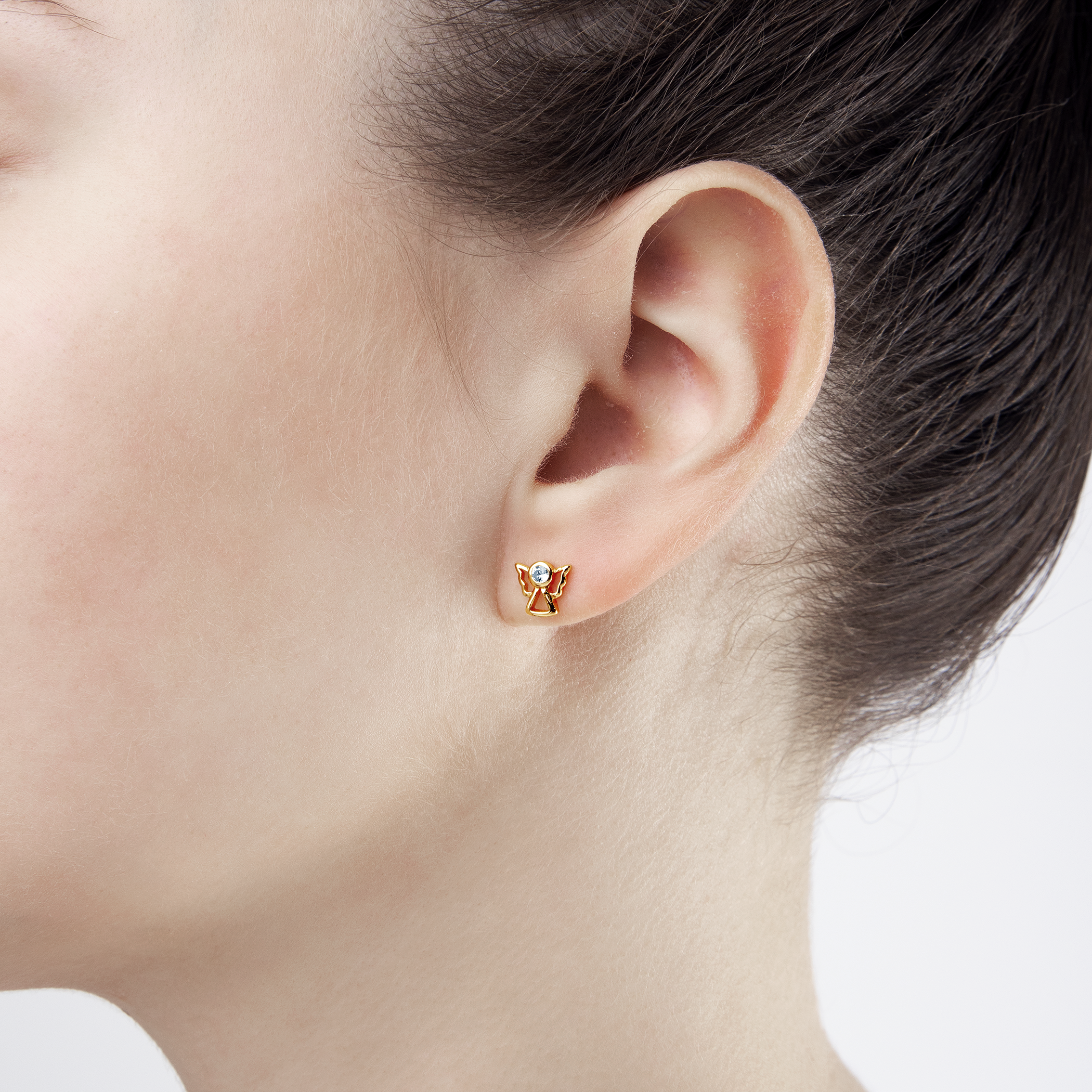 Kolczyki aniołki Savicki: srebrne pozłacane, cyrkonie - 4