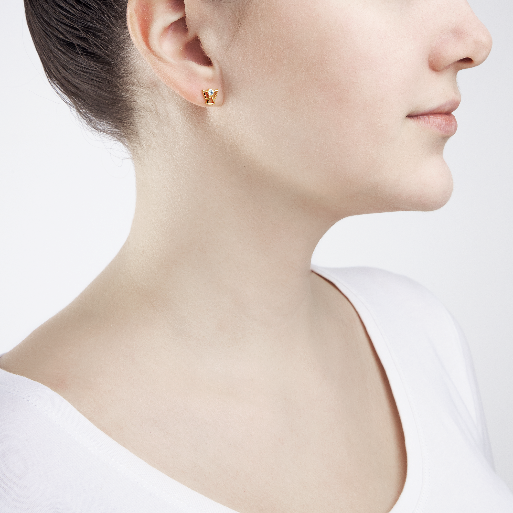 Kolczyki aniołki Savicki: srebrne pozłacane, cyrkonie - 5